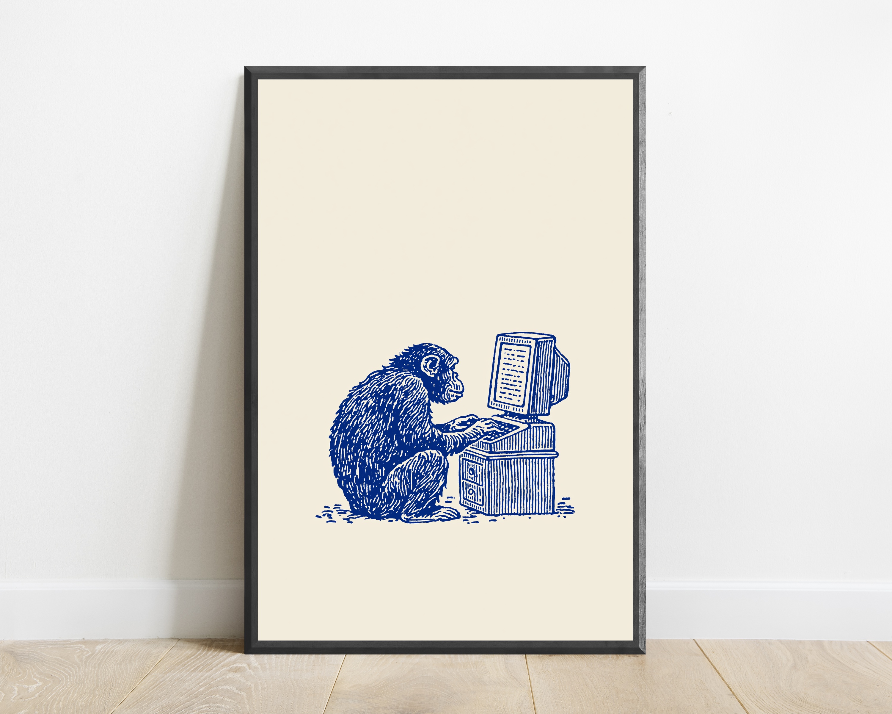 Monkey at Computer Retro Engraving