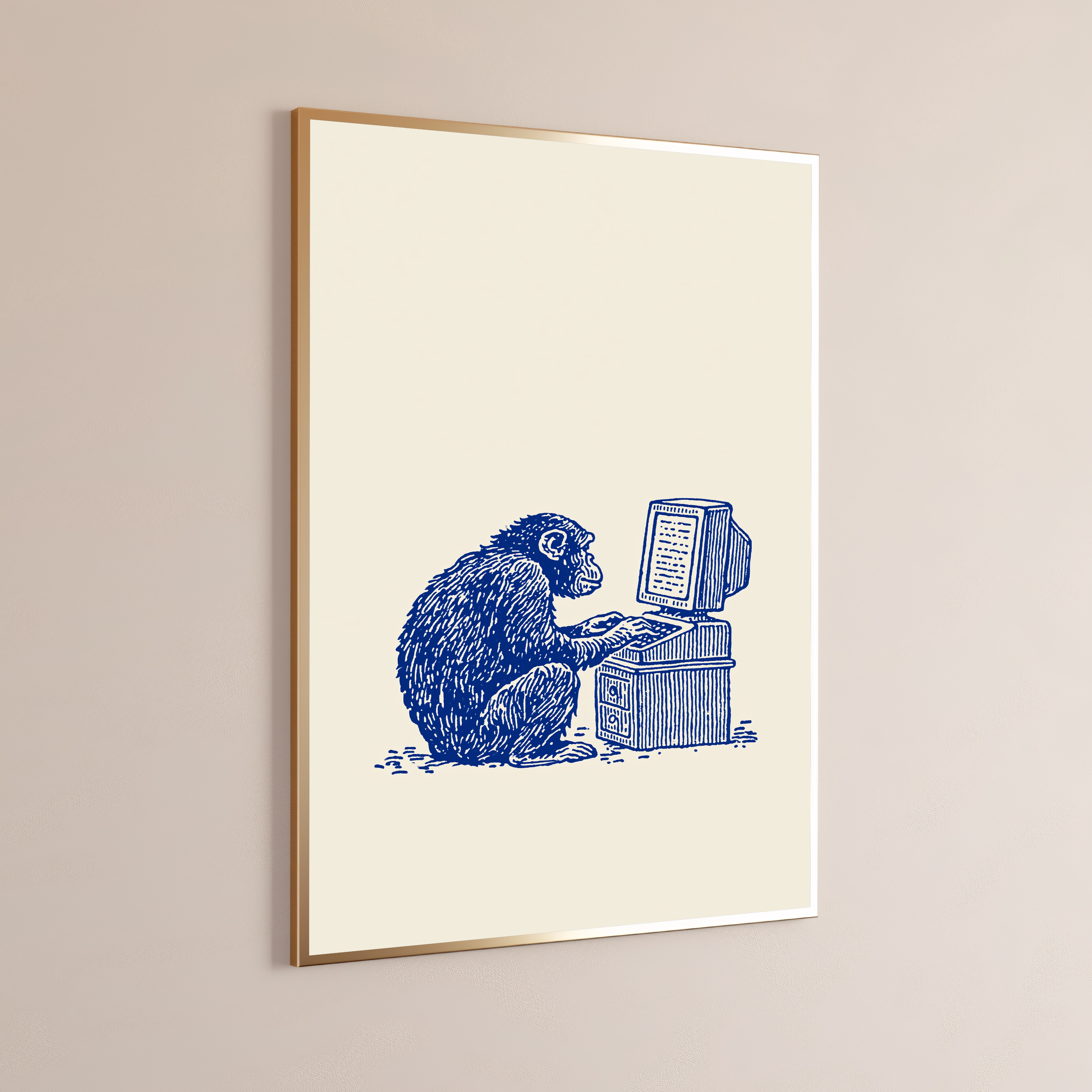 Monkey at Computer Retro Engraving