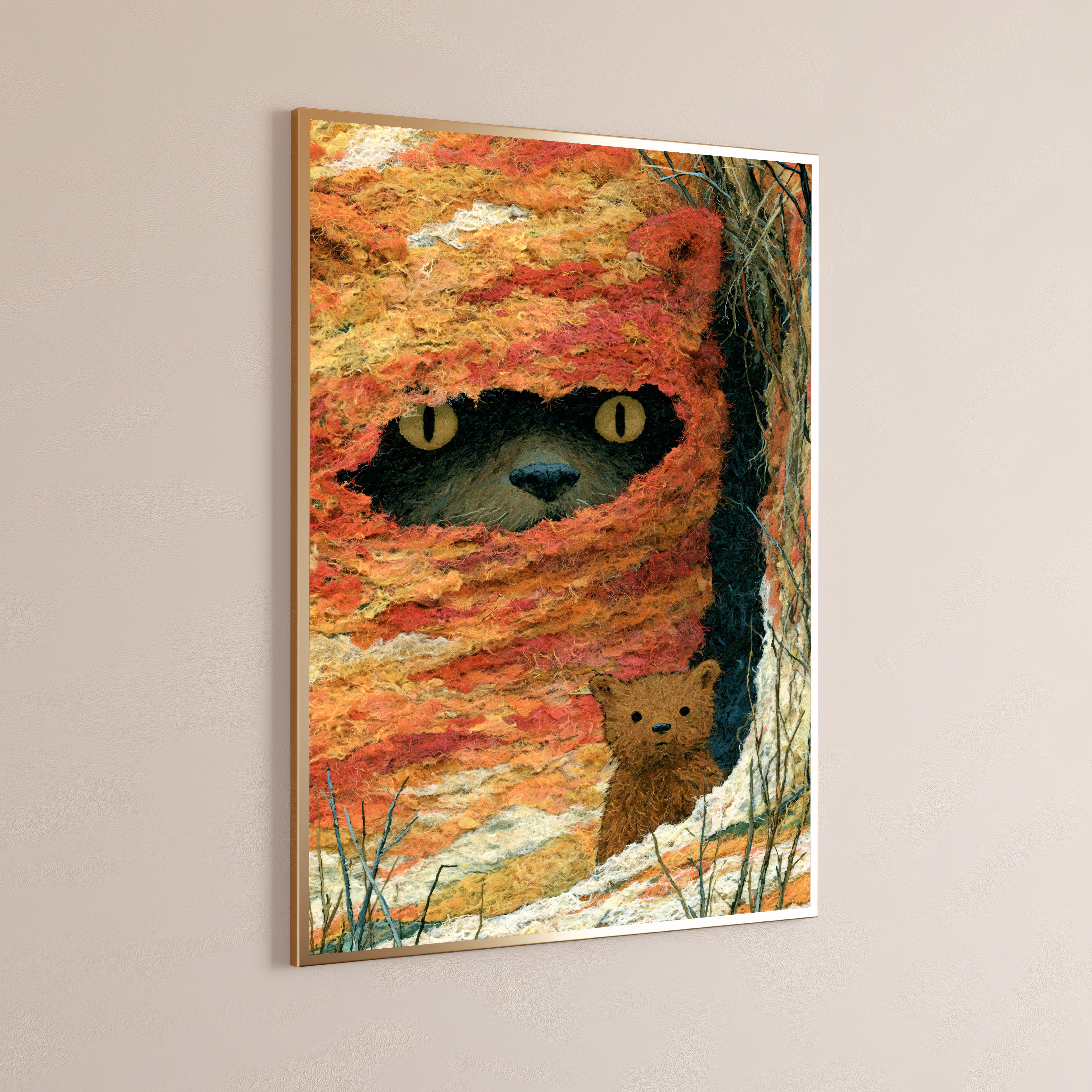 Mother Cat in Textured Wall Den
