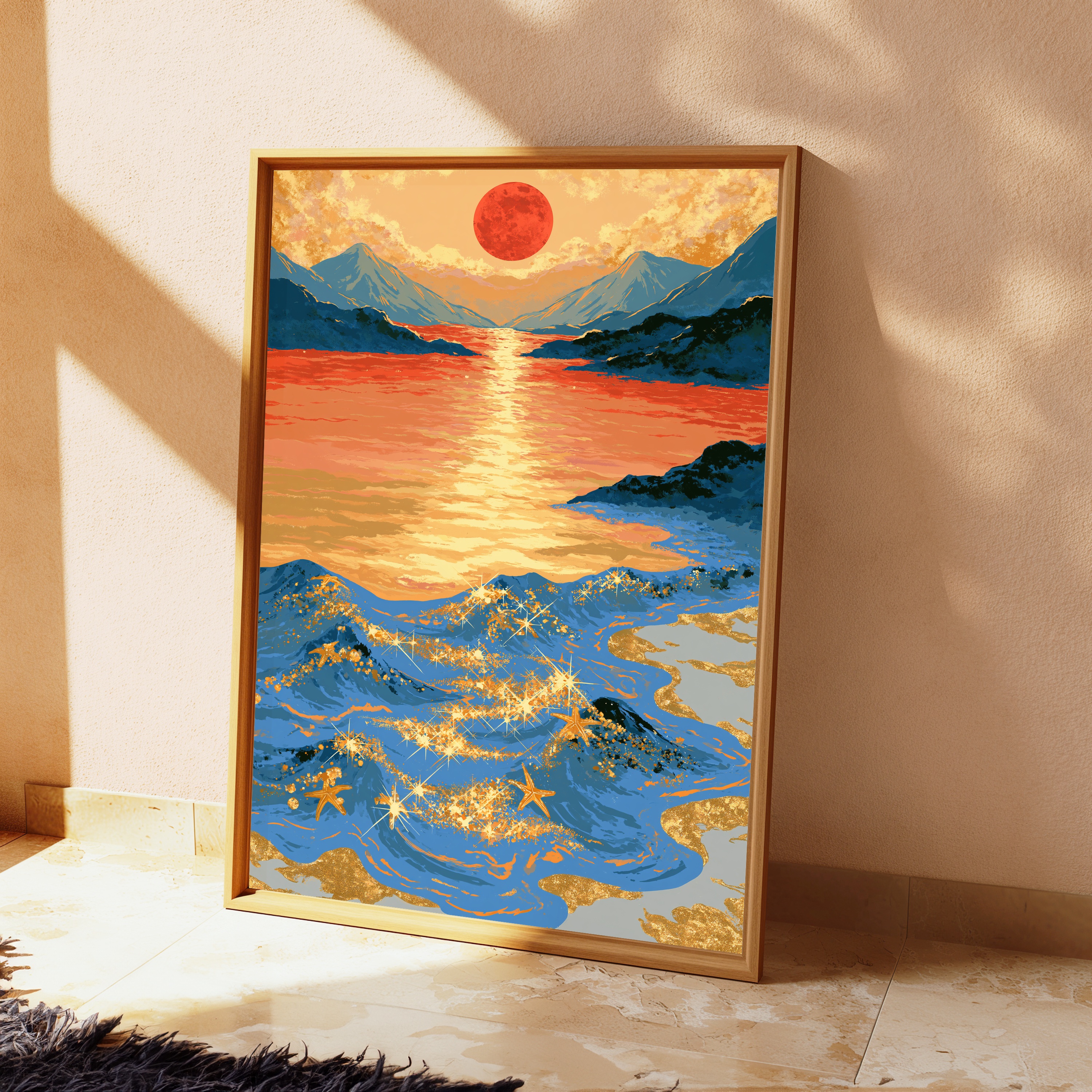 Mountain Sunset Gold Starfish Wall Art view 2