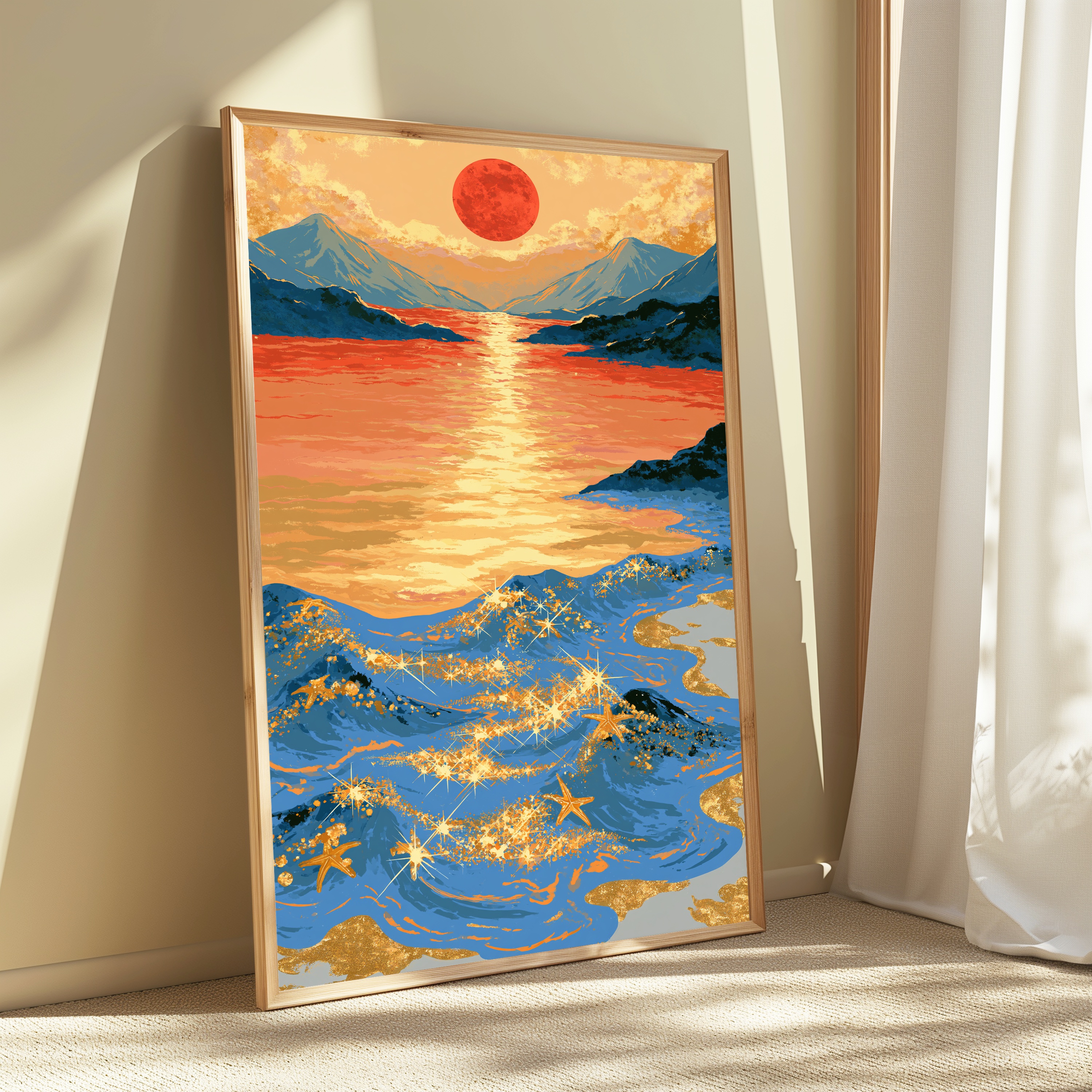 Mountain Sunset Gold Starfish Wall Art view 3