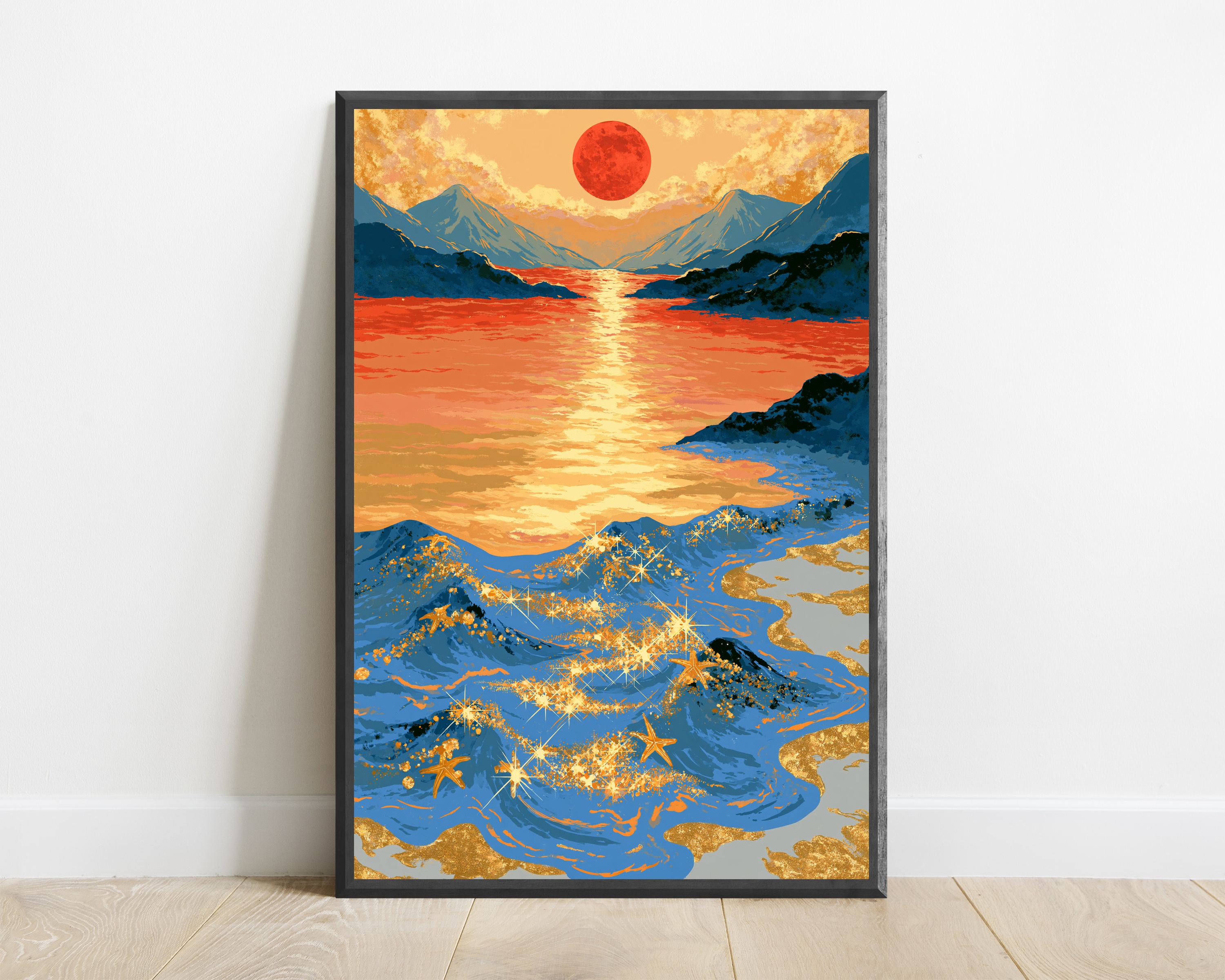 Mountain Sunset Gold Starfish Wall Art