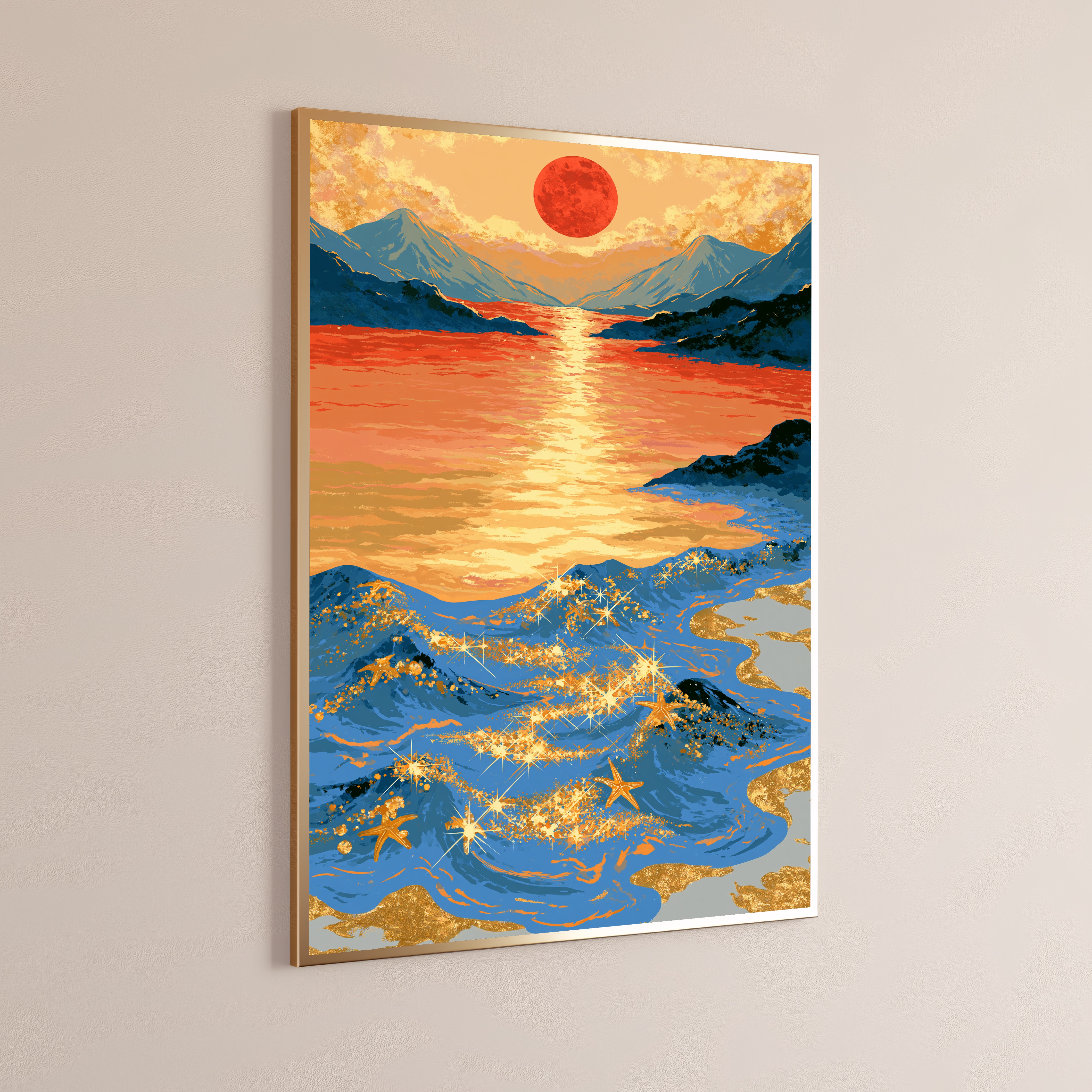 Mountain Sunset Gold Starfish Wall Art