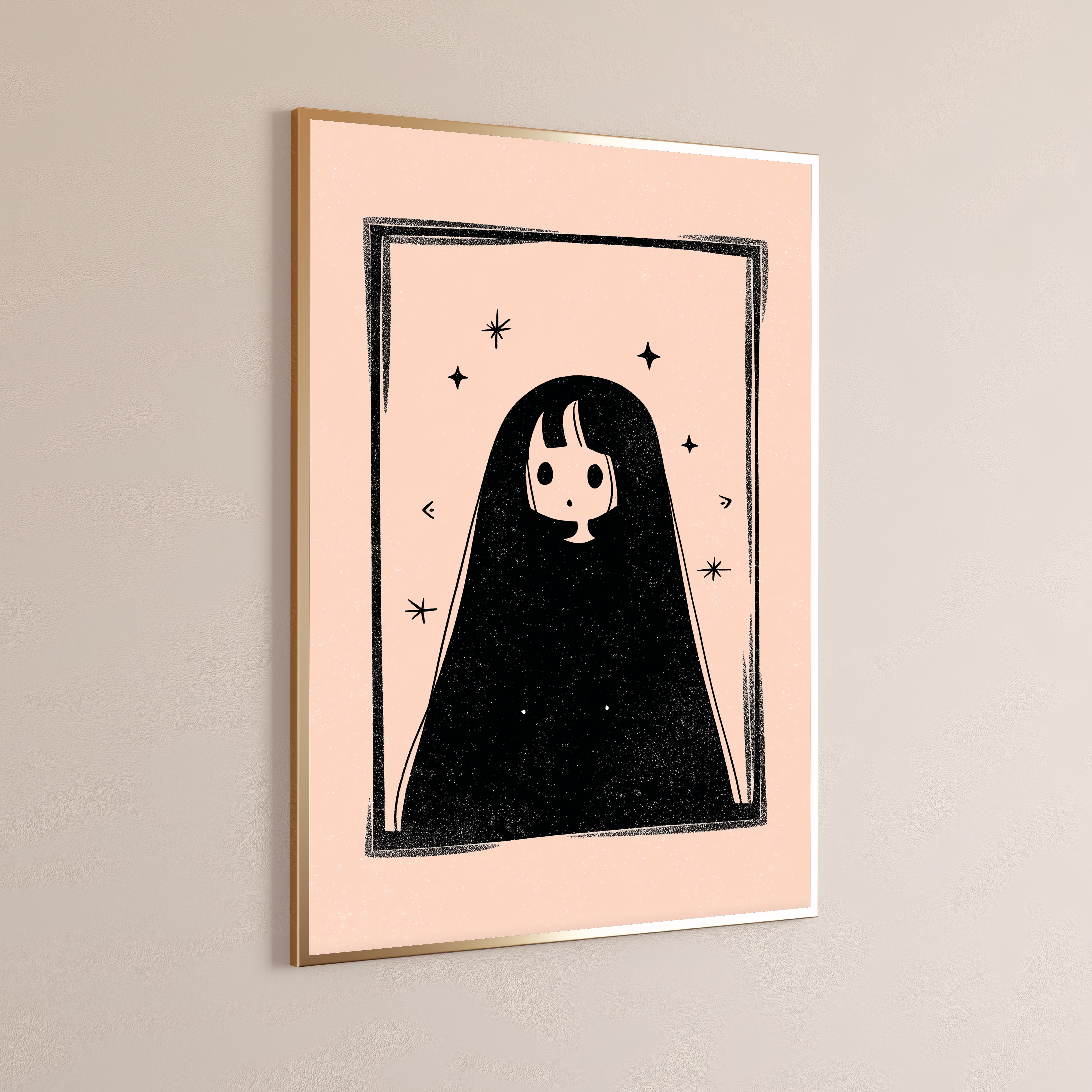 Mystical Girl with Long Hair Minimalist Print