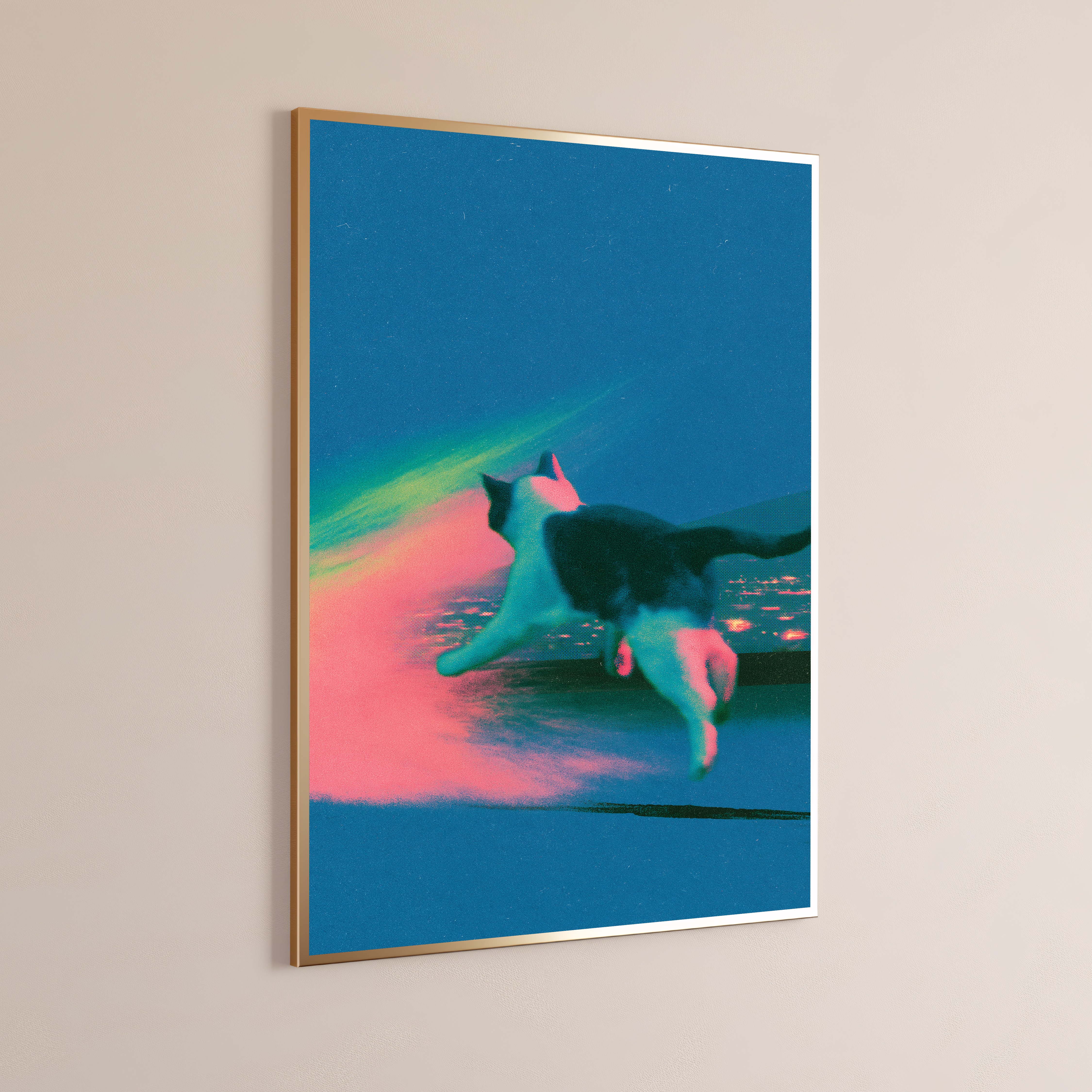 Neon Cat Silhouette Vaporwave Art Print
