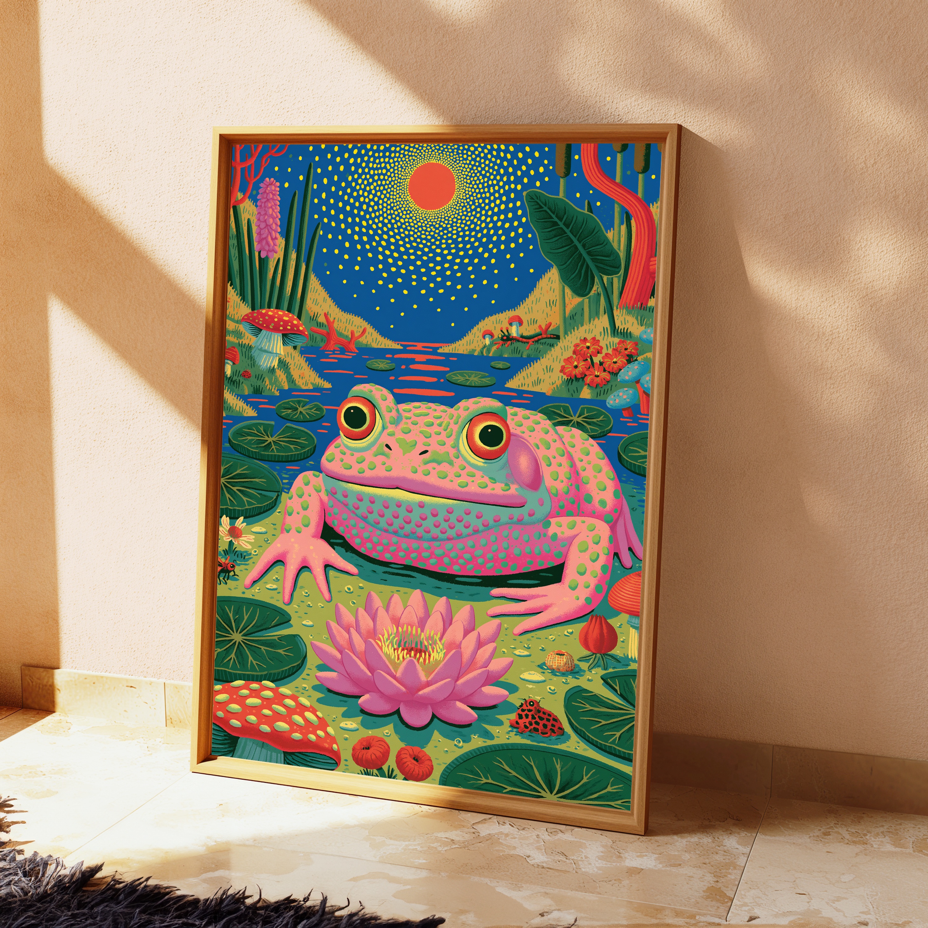 Neon Frog Lily Pond Pop Art Print view 2