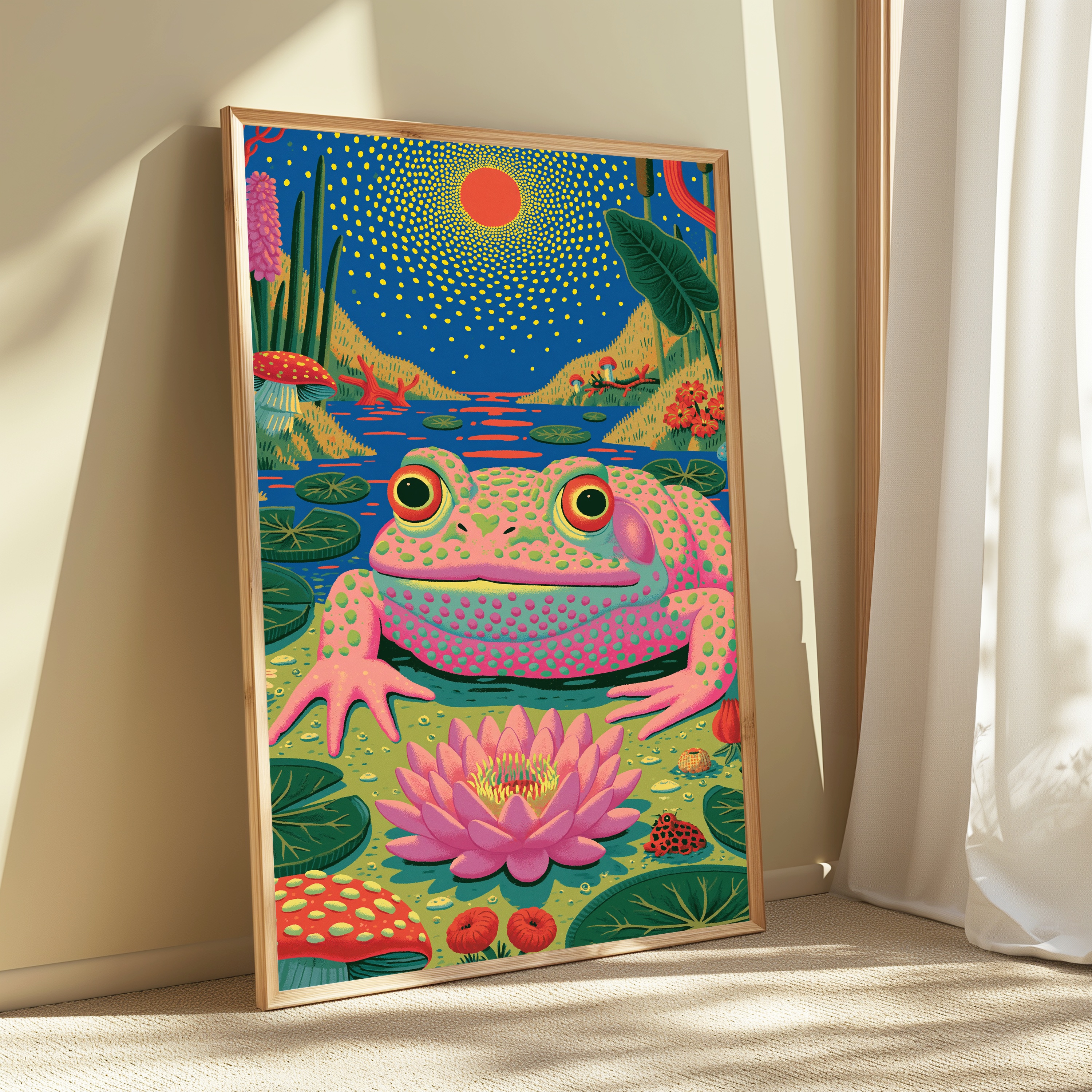 Neon Frog Lily Pond Pop Art Print view 3