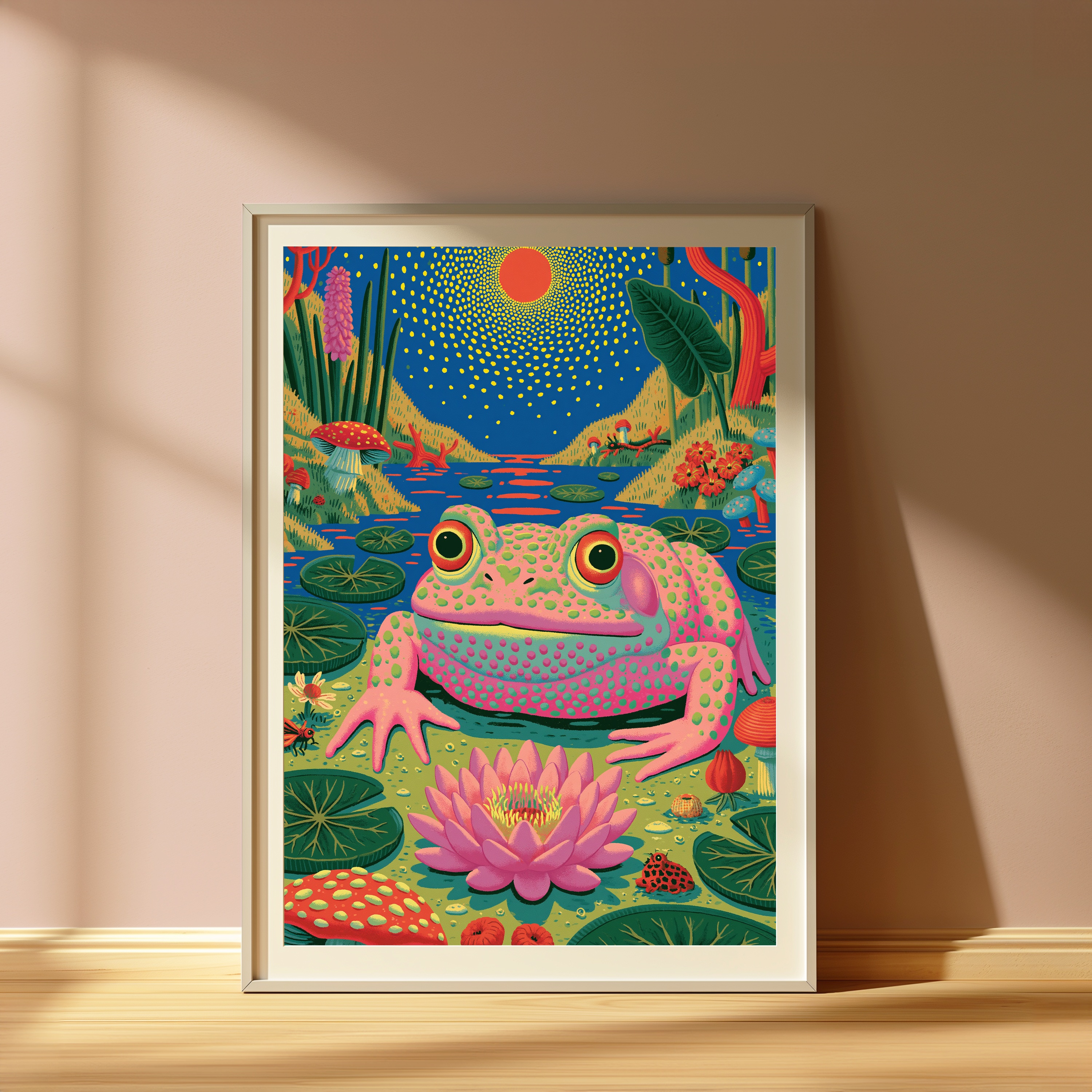 Neon Frog Lily Pond Pop Art Print view 4