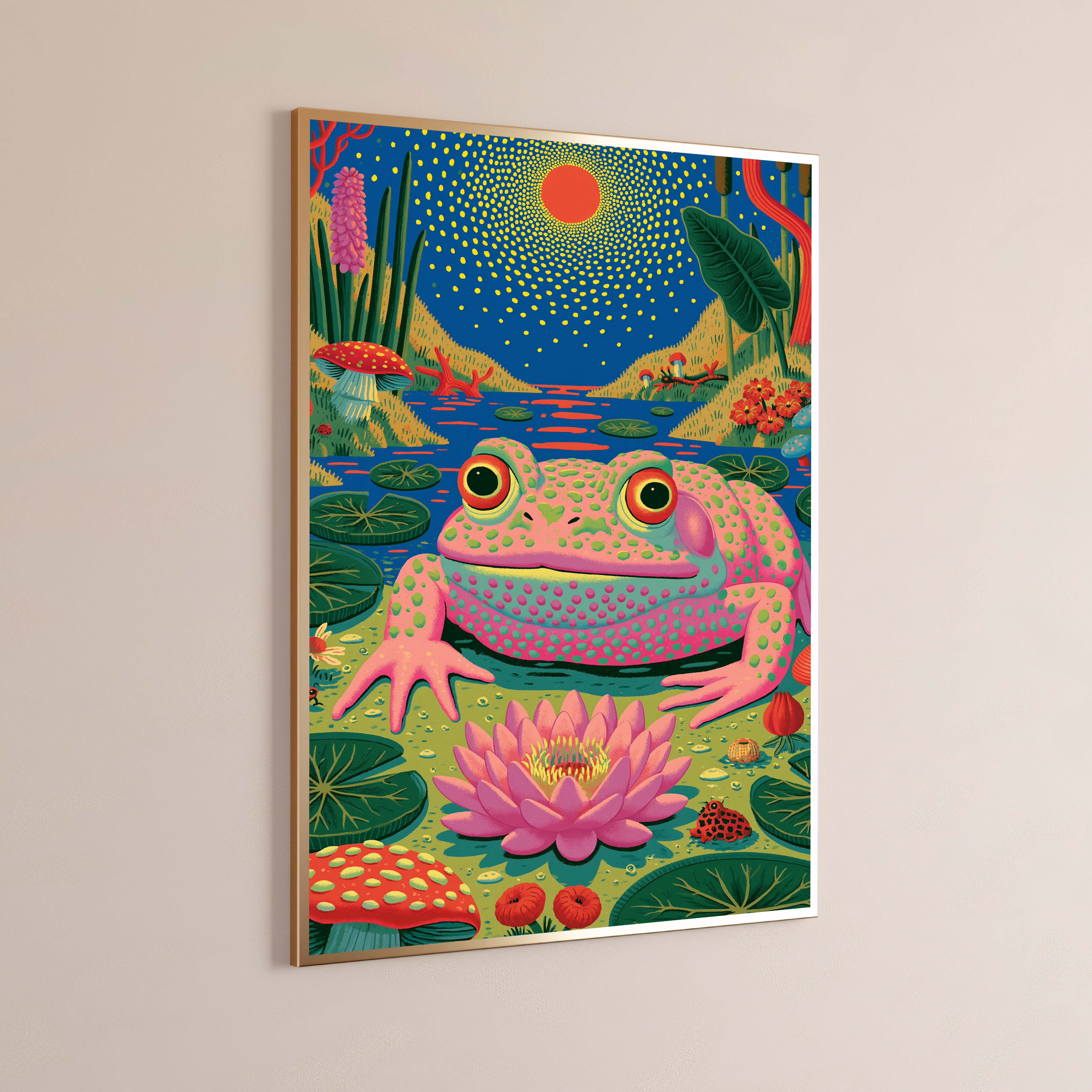 Neon Frog Lily Pond Pop Art Print
