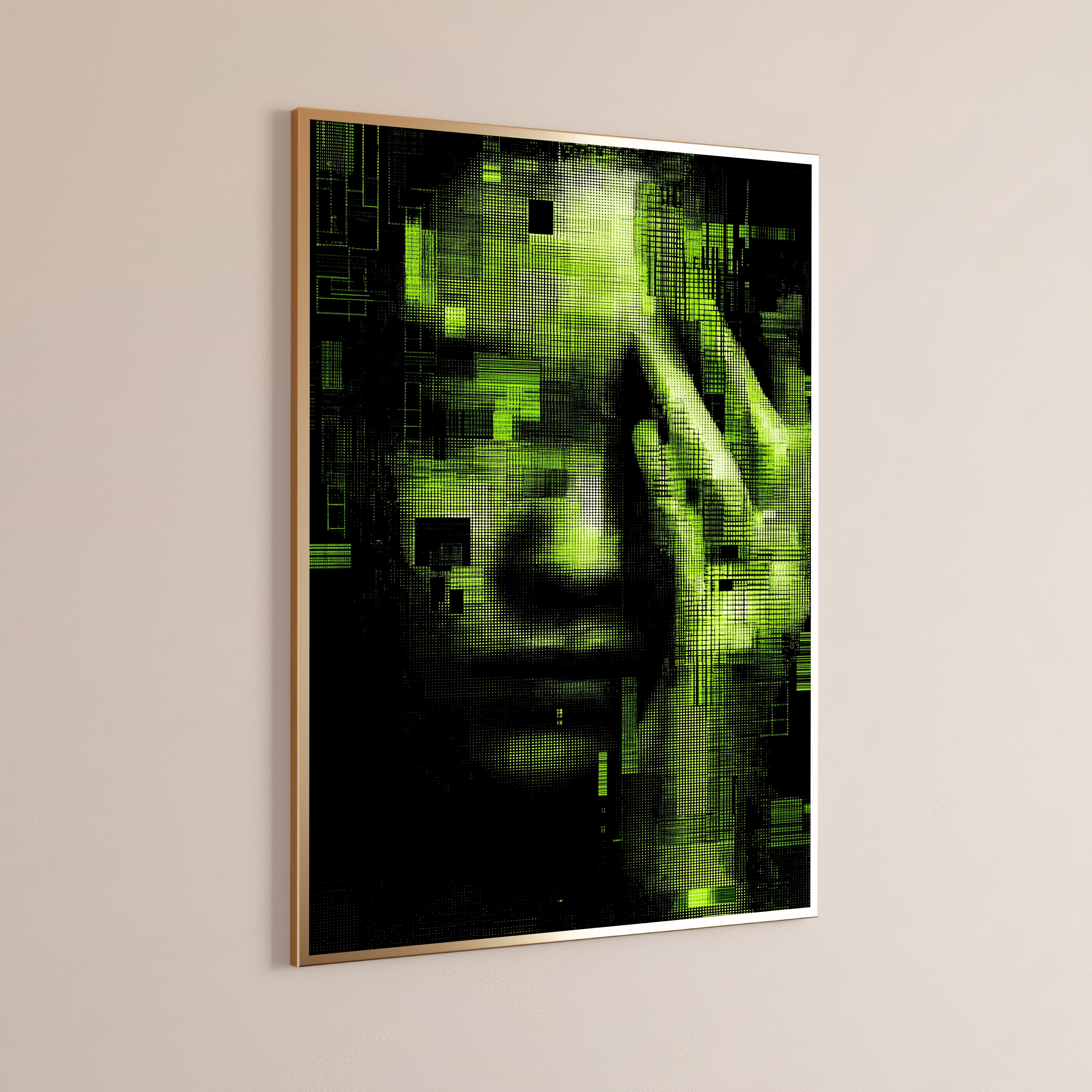 Neon Matrix Portrait Glitch Art Print