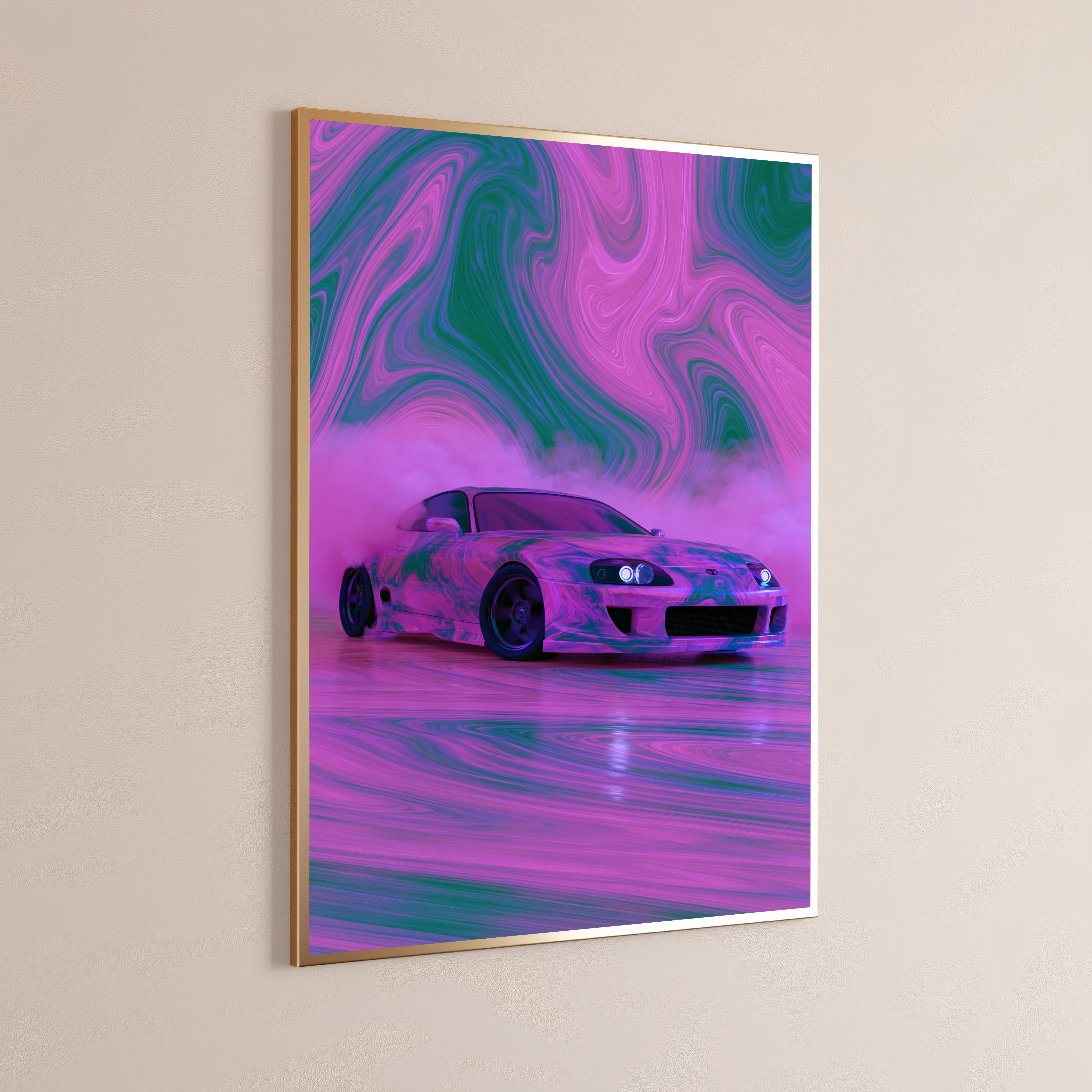 Neon Sports Car Liquid Swirl Pop Art Print