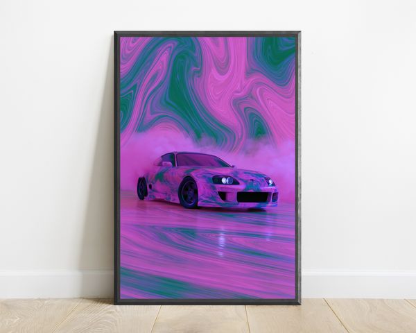 Neon Sports Car Liquid Swirl Pop Art Print