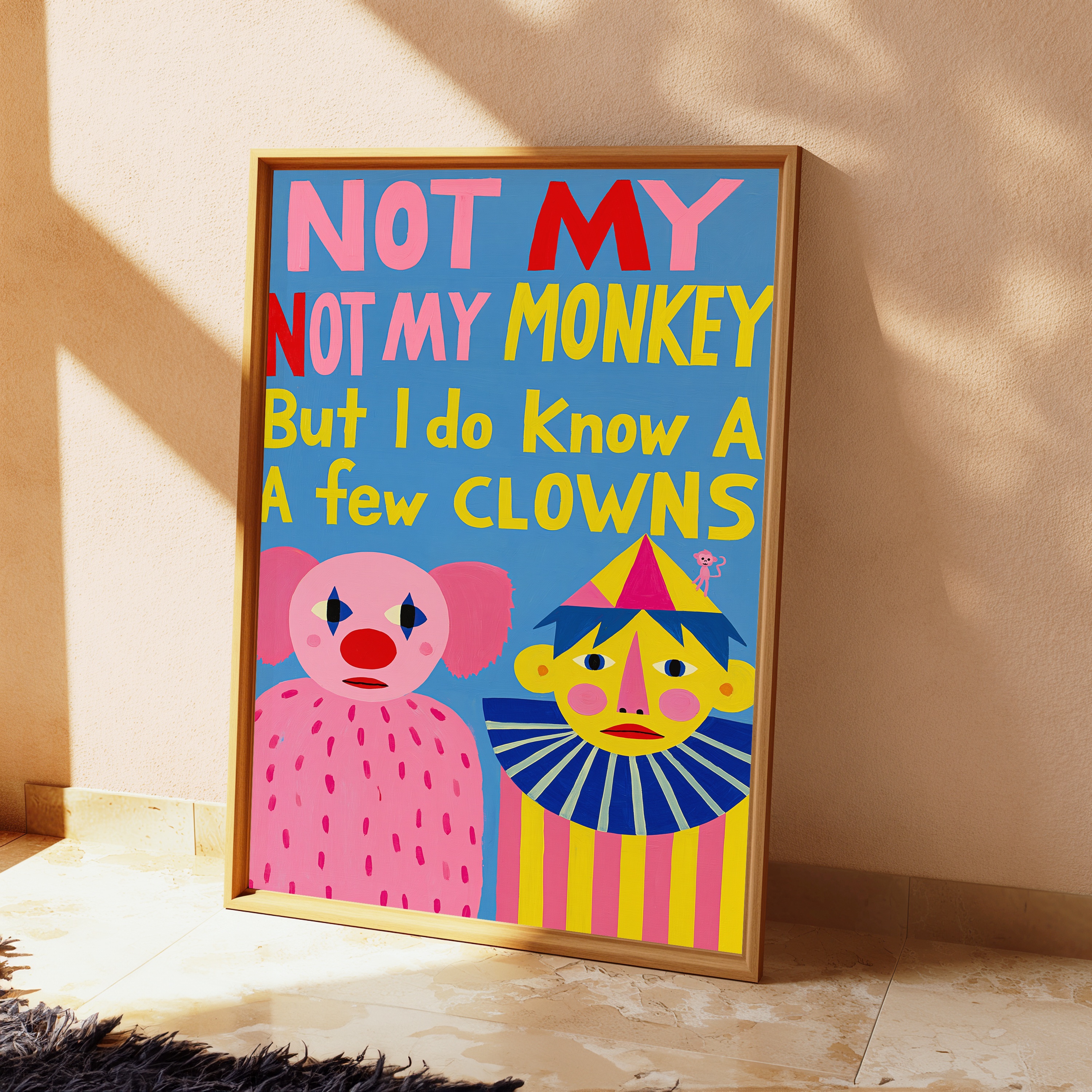 Not My Monkey Funny Clown Pop Art Print view 2