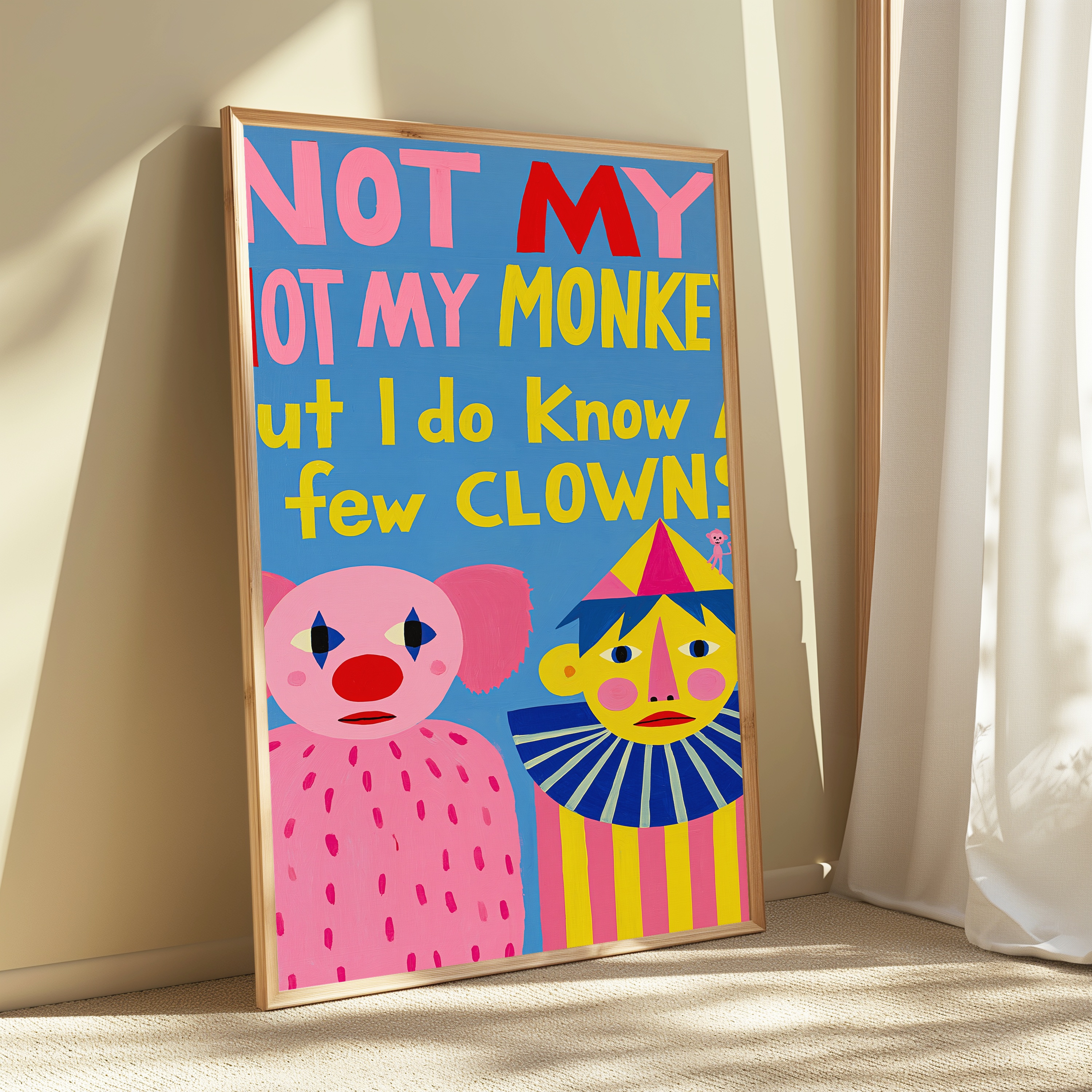 Not My Monkey Funny Clown Pop Art Print view 3