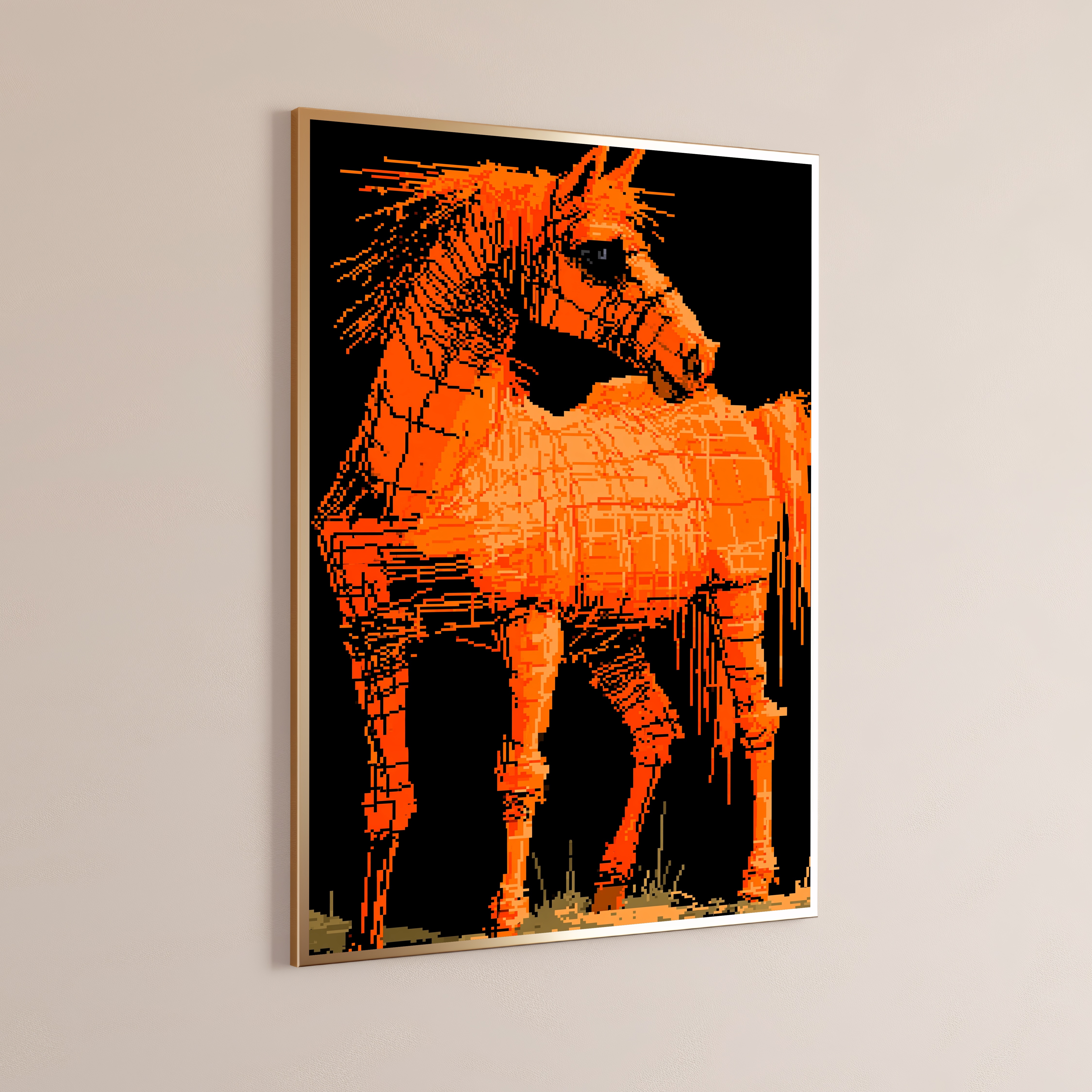 Orange Highland Cattle Glitch Pop Art Print