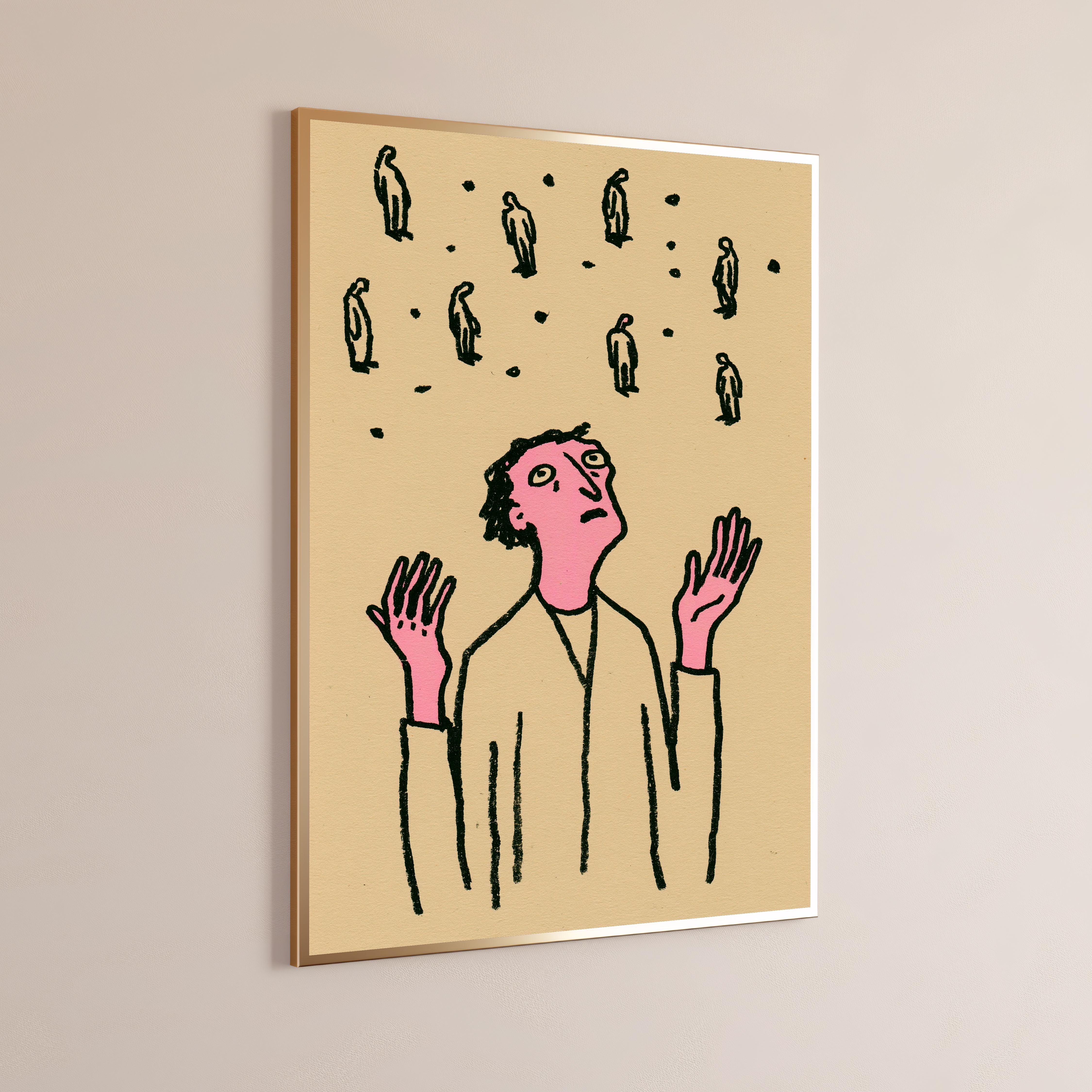 Overwhelmed Woman Raising Hands Pop Art Print