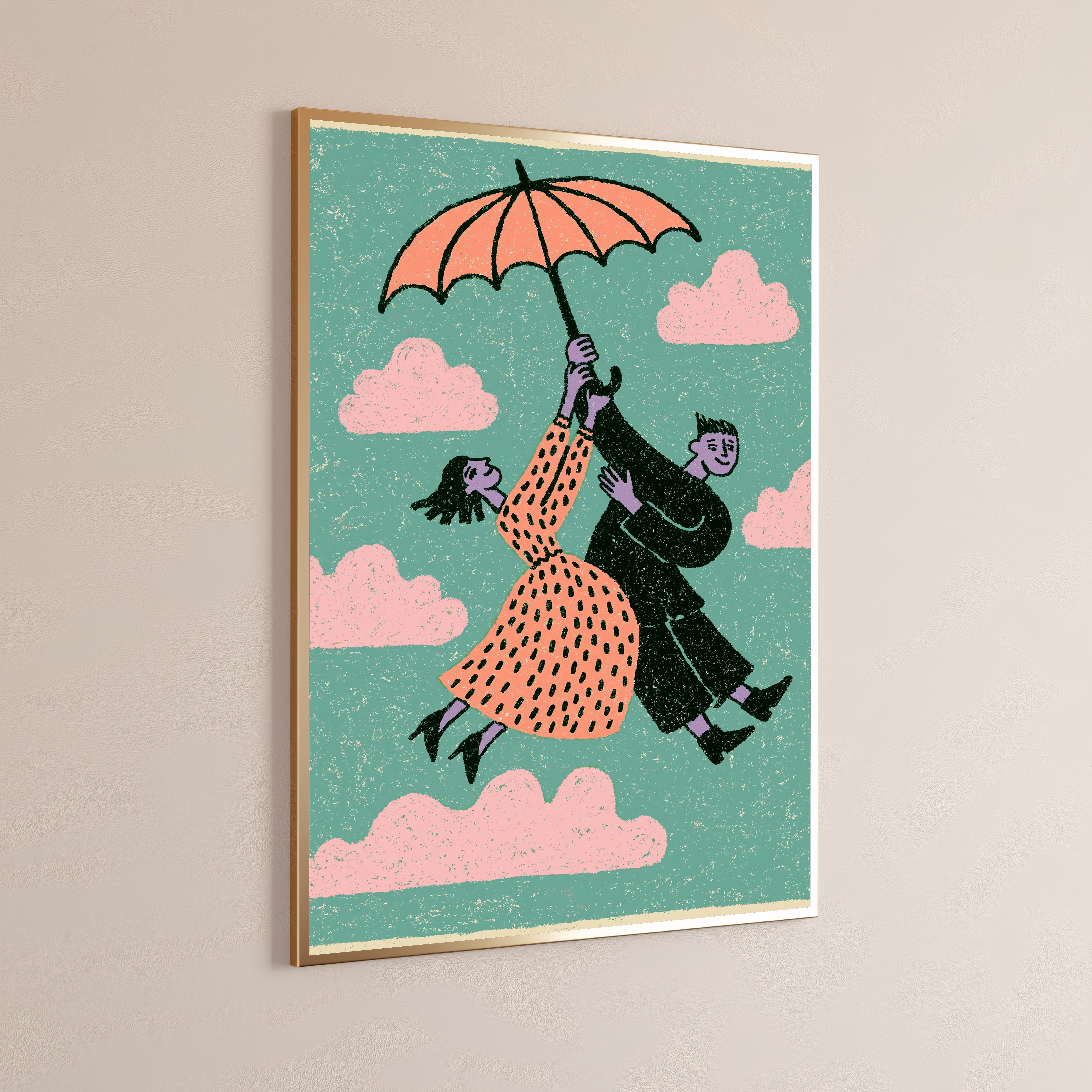 Parent Child Umbrella Rain Minimalist Art Print