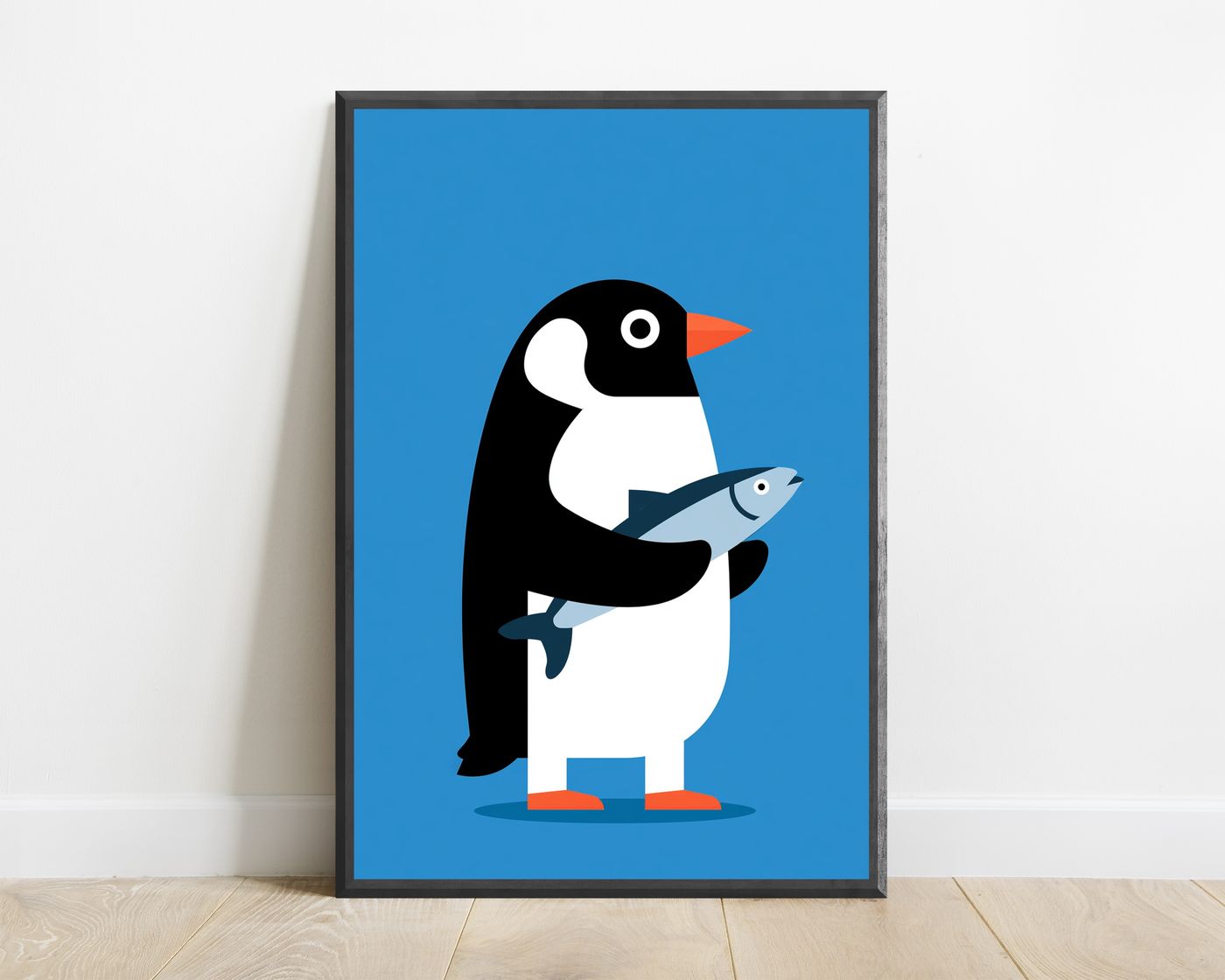 Penguin with Fish Pop Art Print — view 1