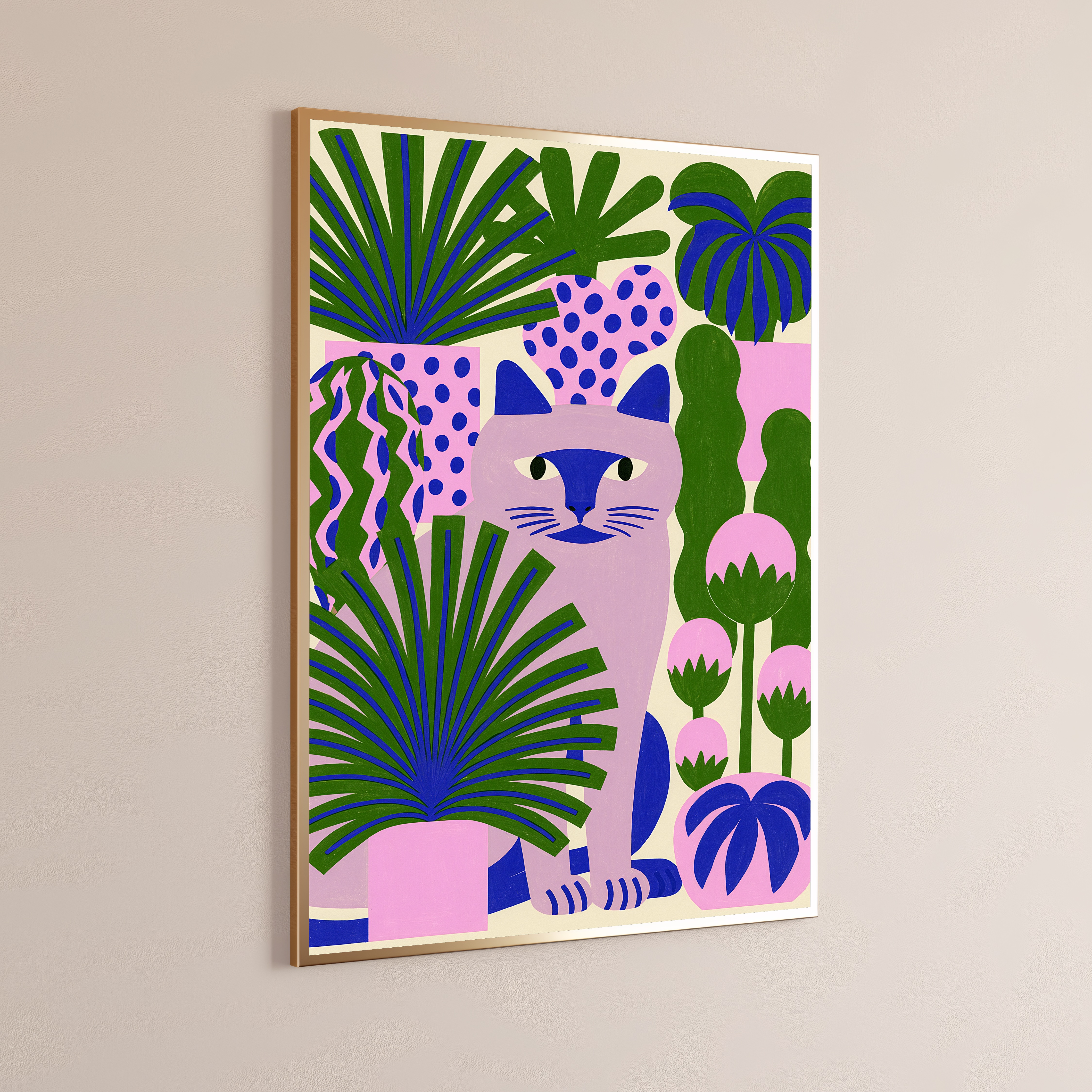 Pink Cat Jungle Minimalist Art Print