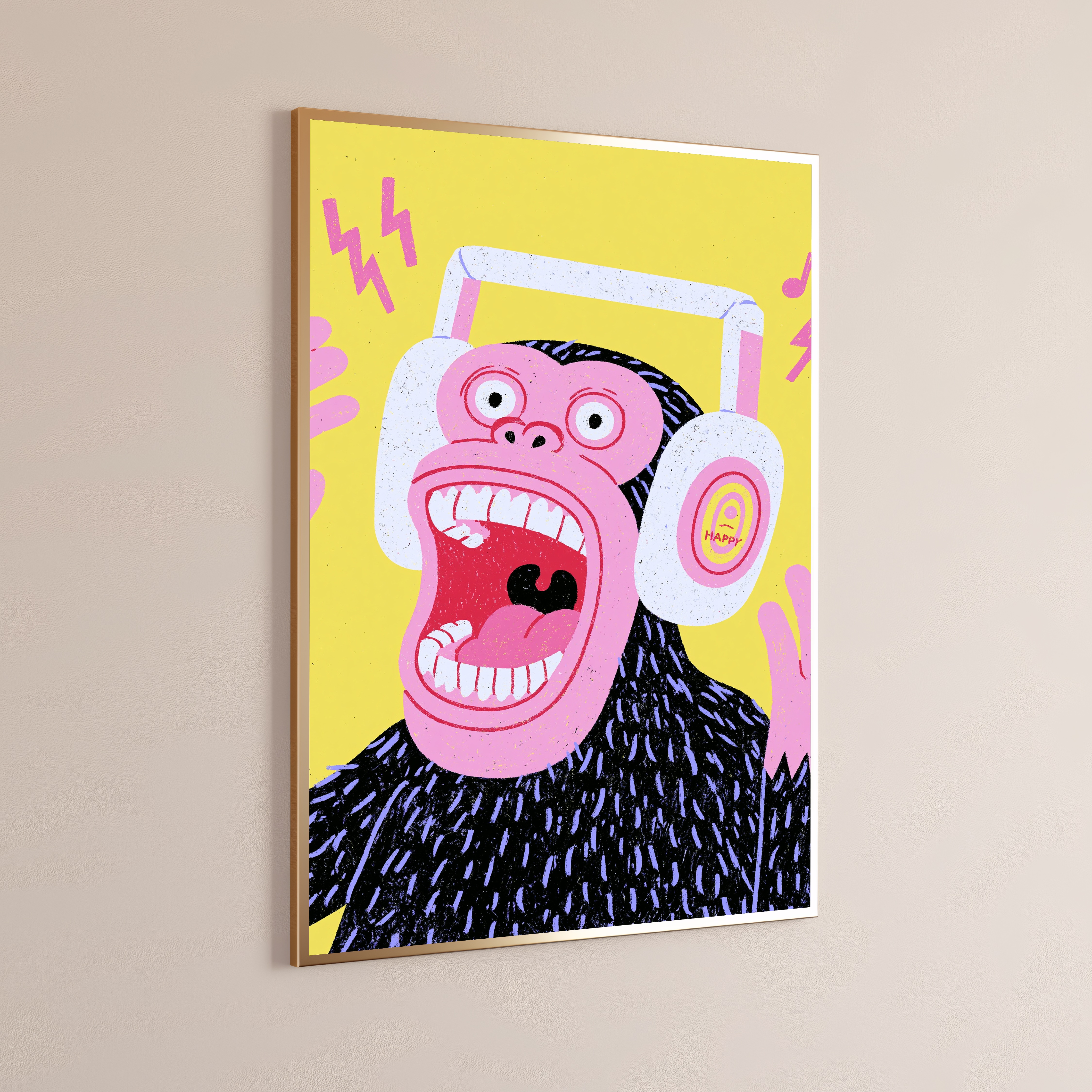 Pink Monkey Headphones Pop Art Print