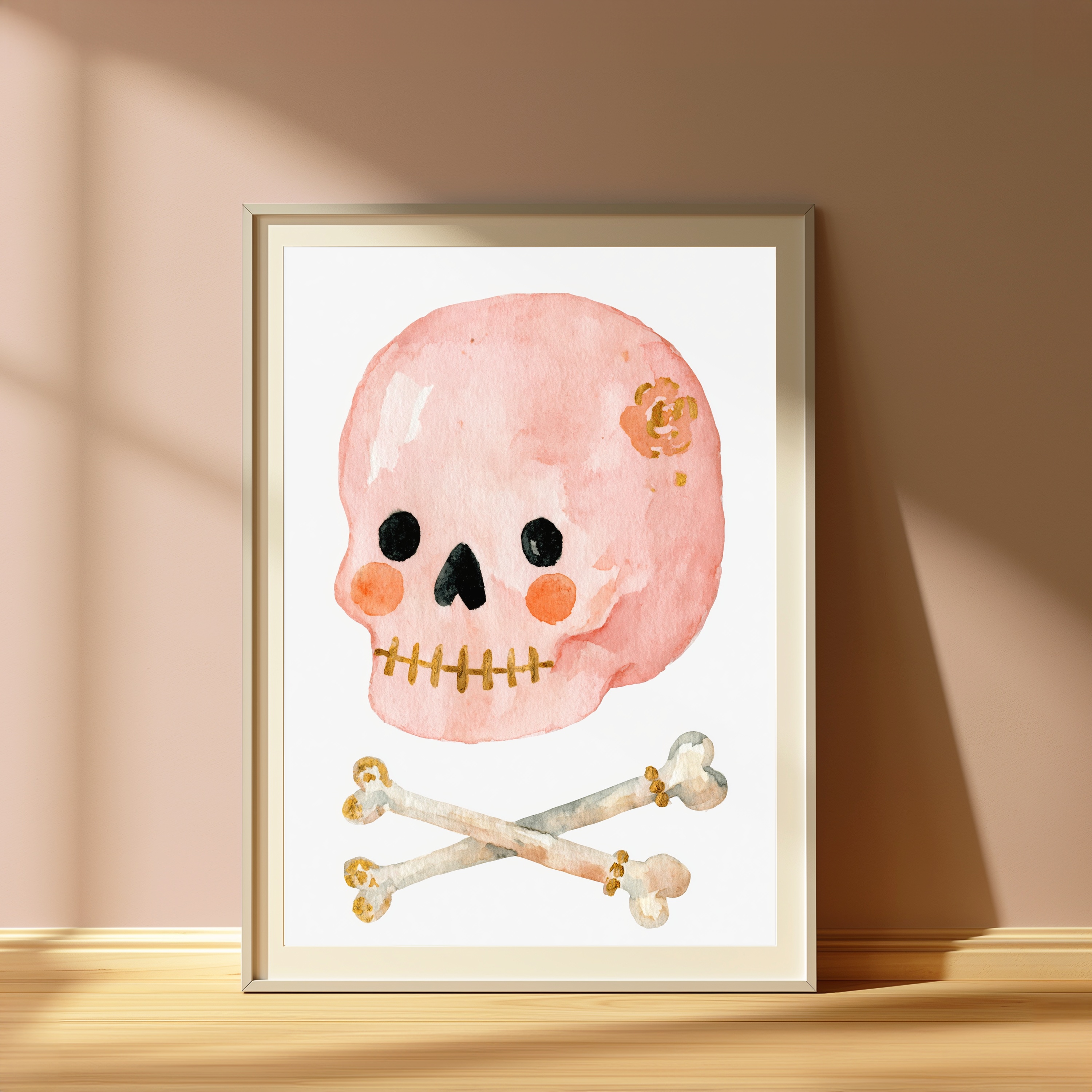 Pink Skull Crossbones Gold Stitches Pop Art view 4