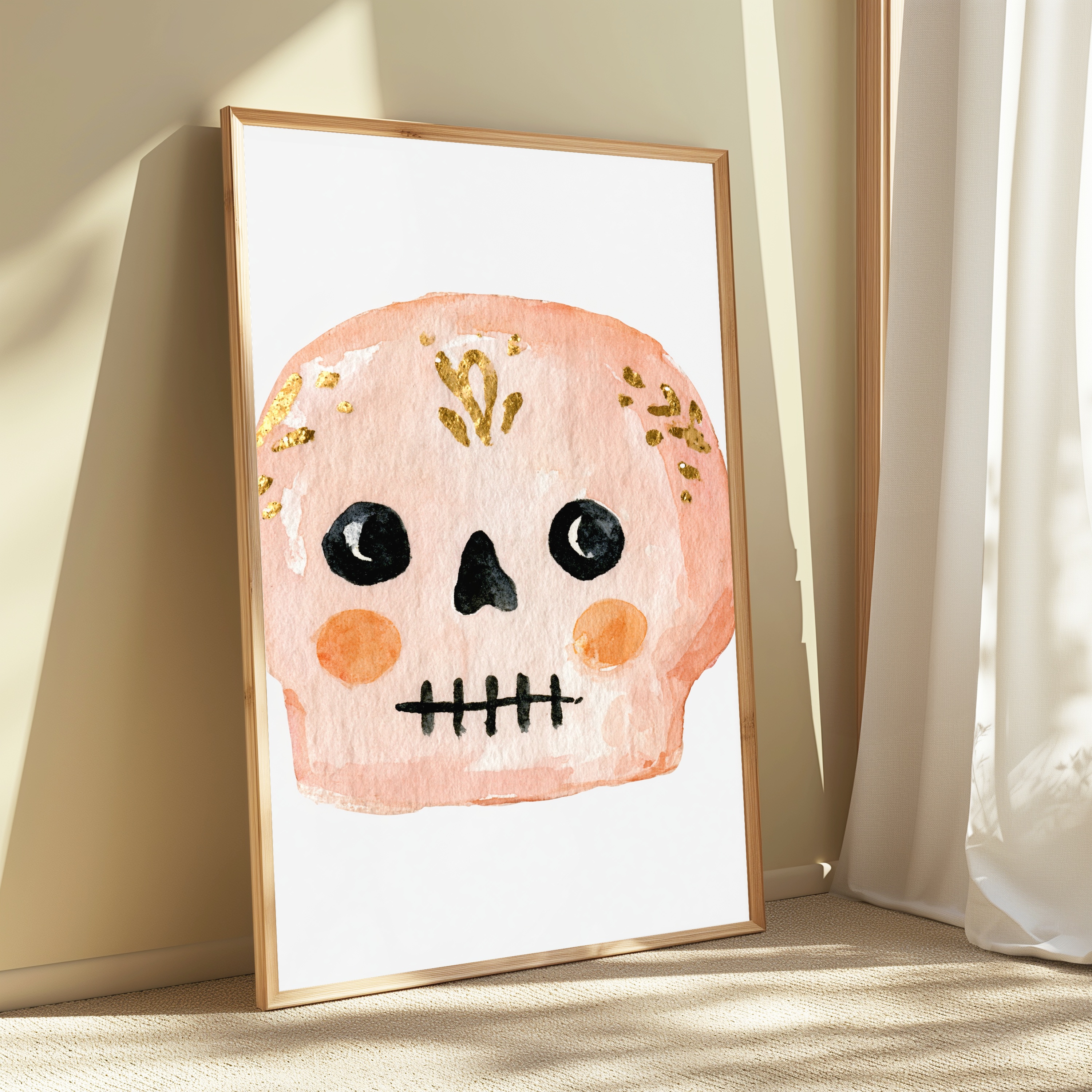 Pink Skull Gold Leaf Minimalist Art Print view 3