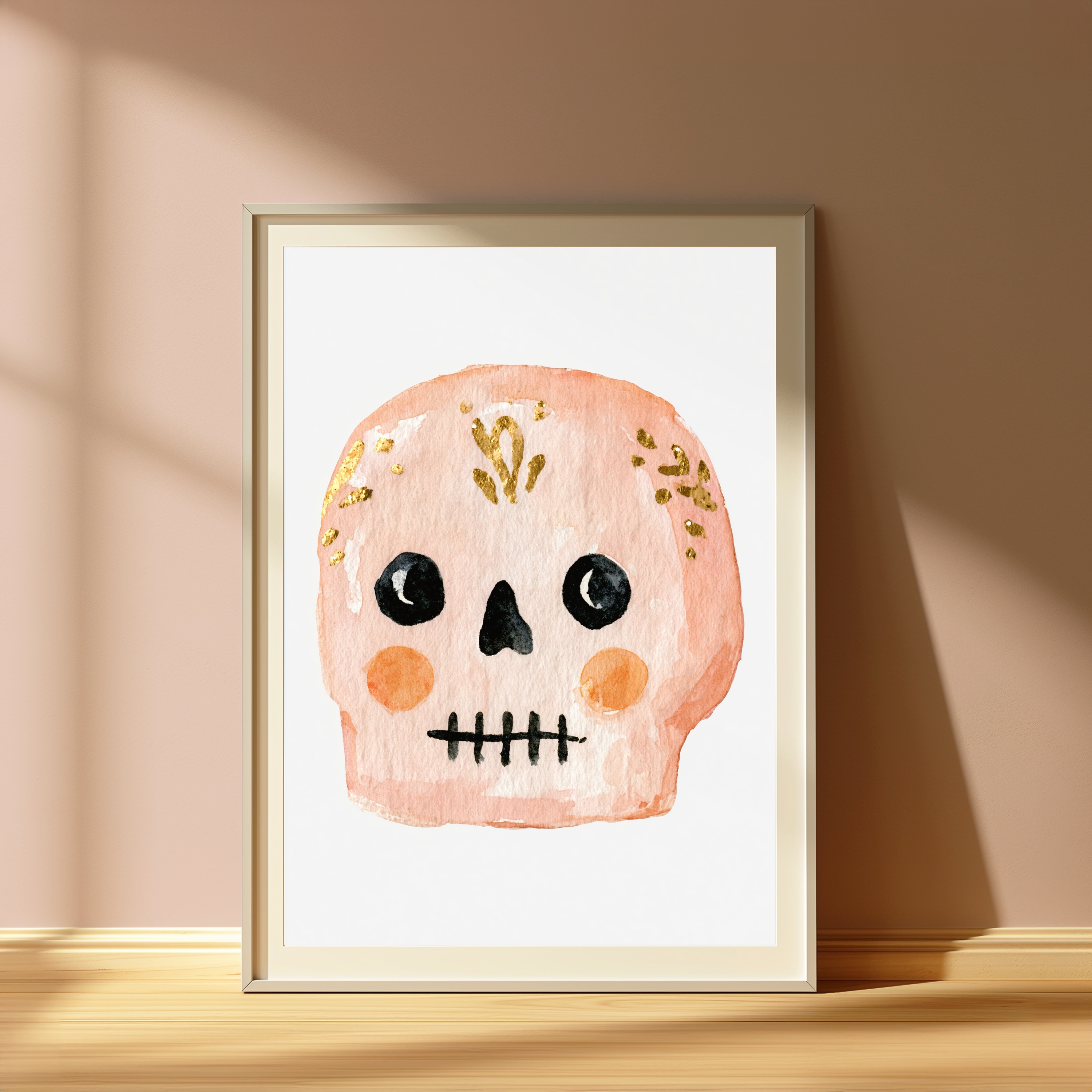 Pink Skull Gold Leaf Minimalist Art Print view 4