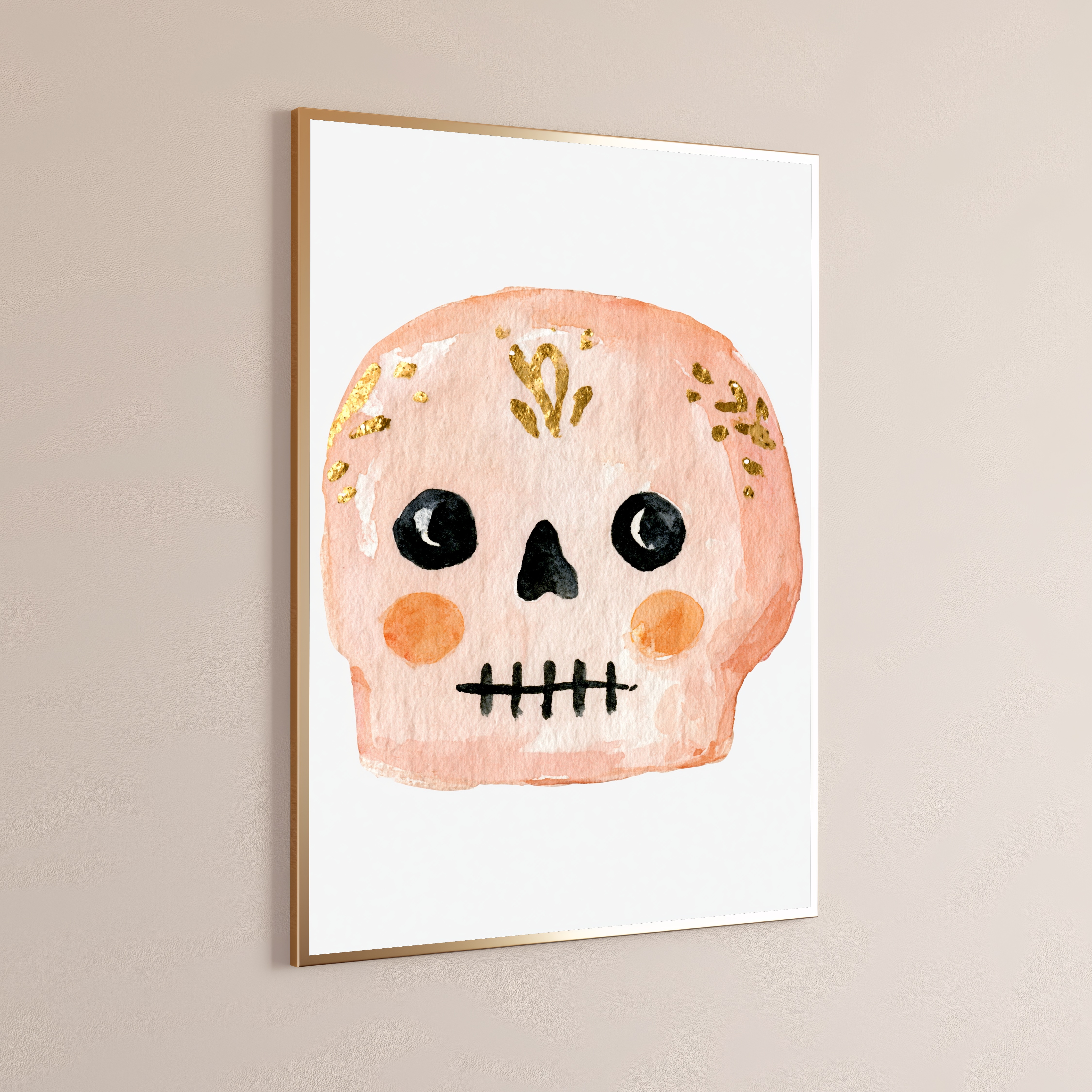 Pink Skull Gold Leaf Minimalist Art Print