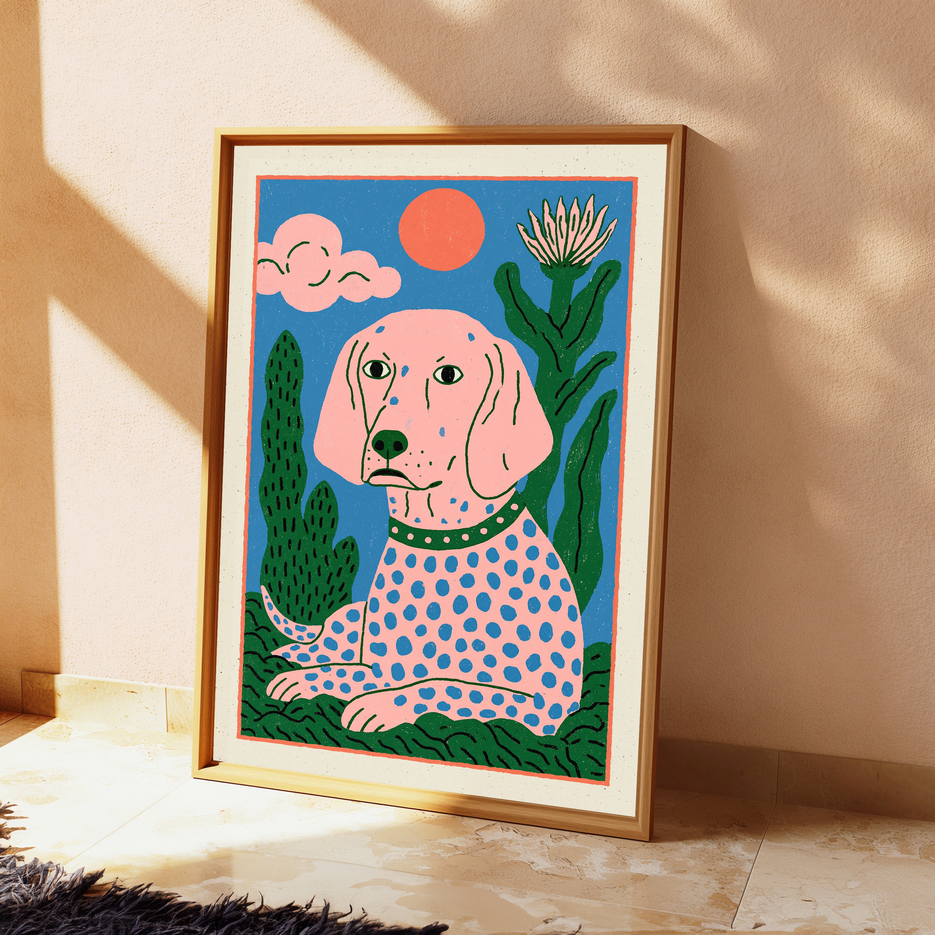 Pink Spotty Dog Cacti Desert Pop Art Print view 2