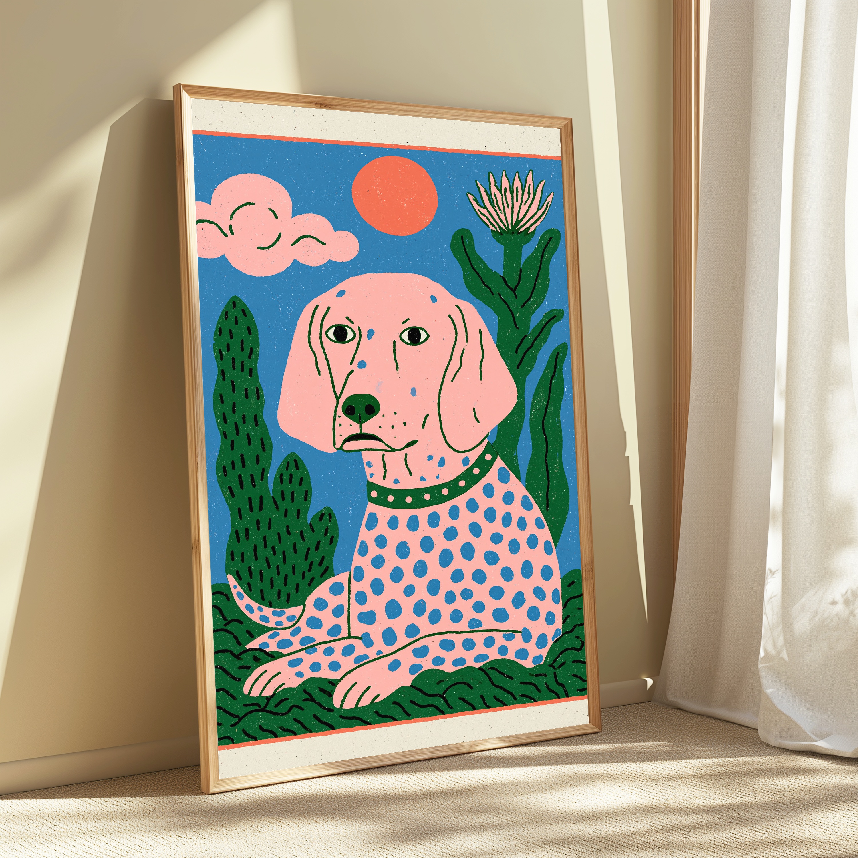Pink Spotty Dog Cacti Desert Pop Art Print view 3