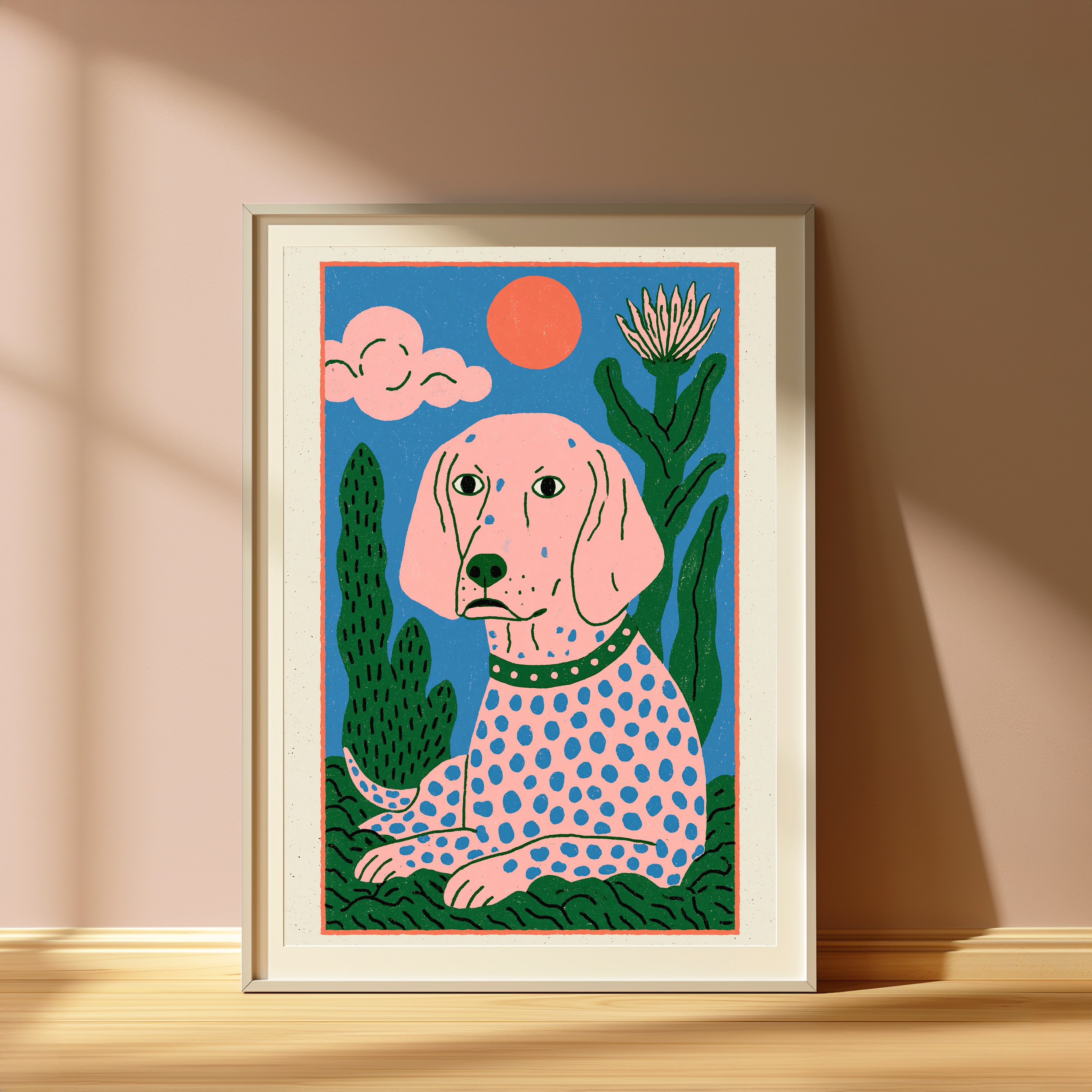 Pink Spotty Dog Cacti Desert Pop Art Print view 4