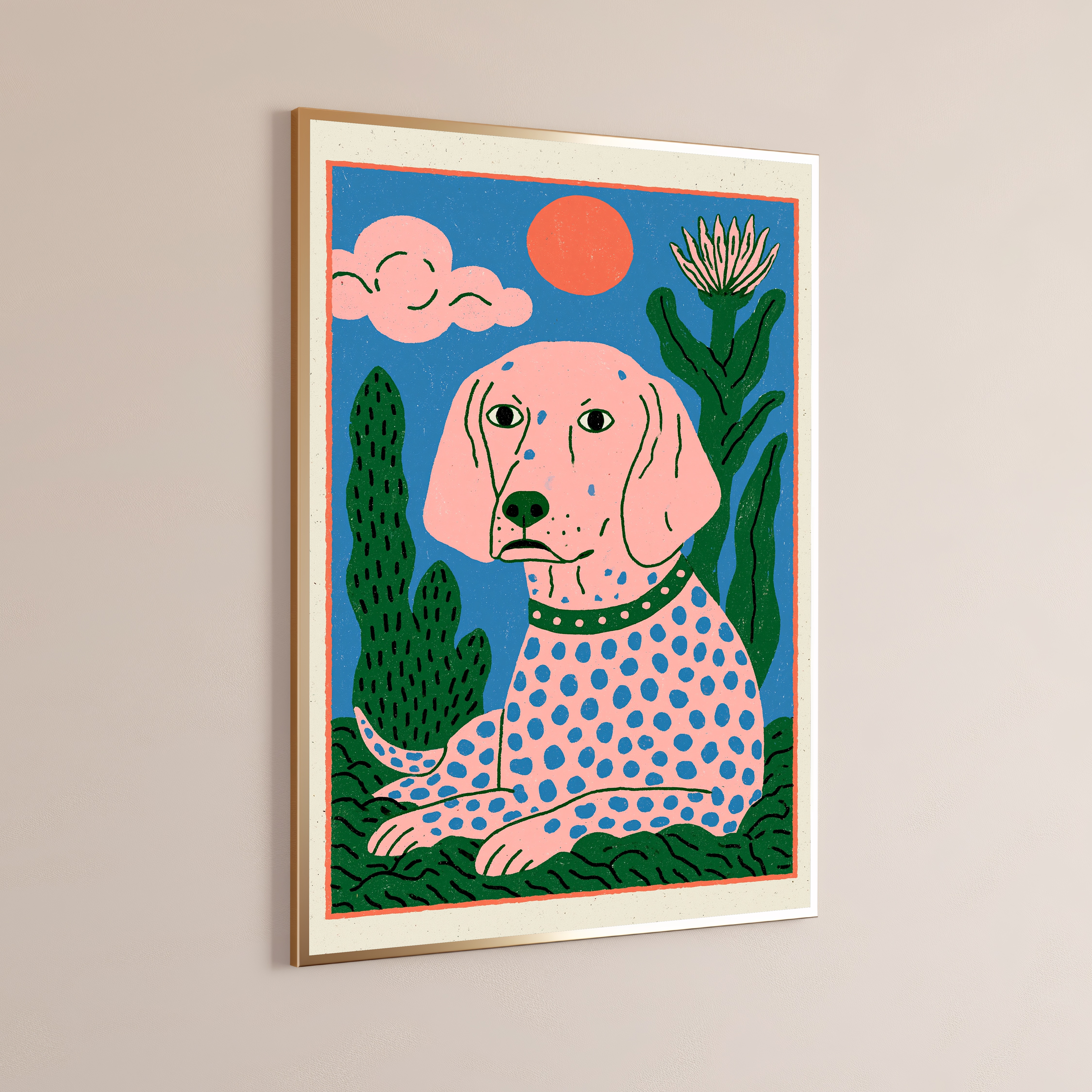 Pink Spotty Dog Cacti Desert Pop Art Print