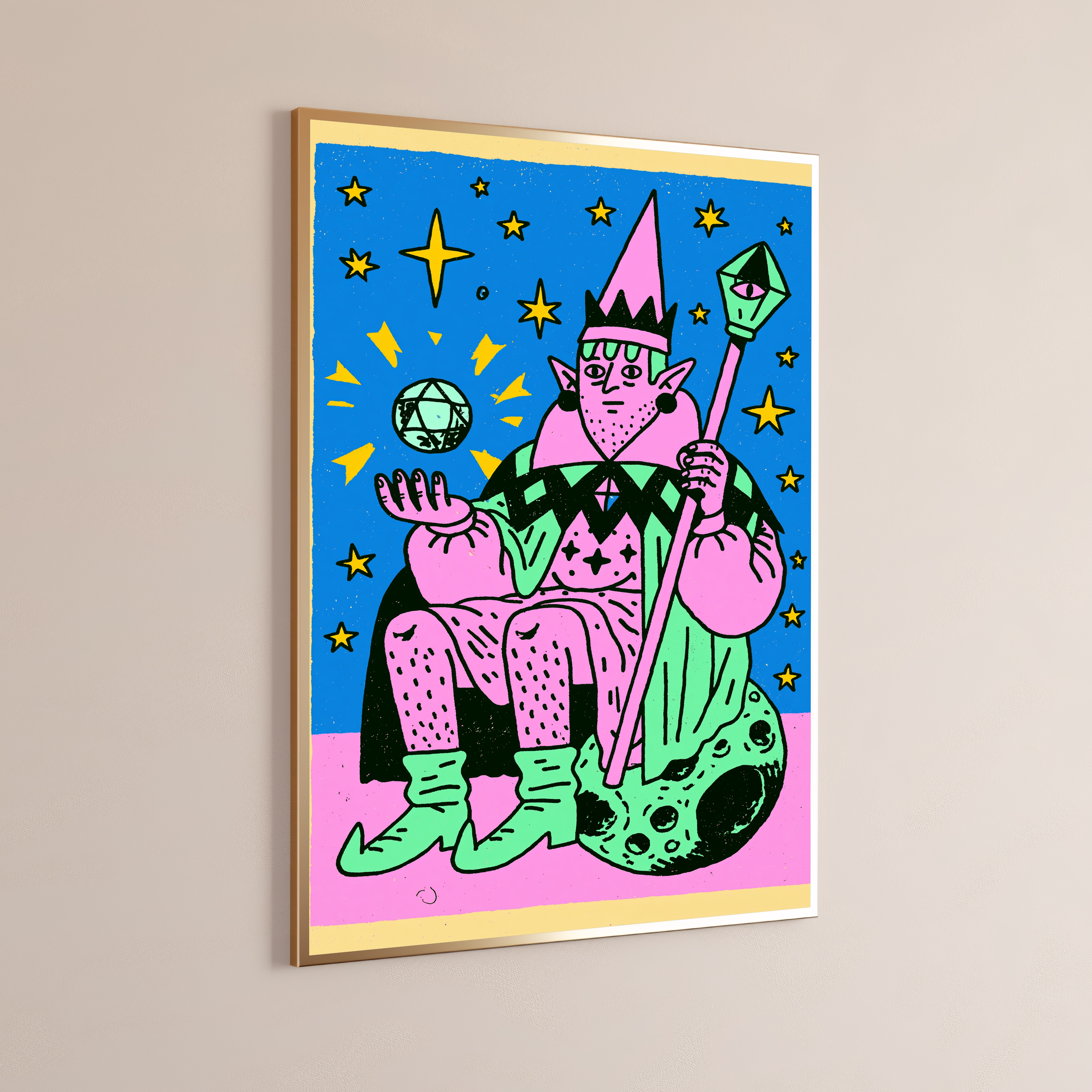 Pink Wizard with Magic Wand Pop Art Print