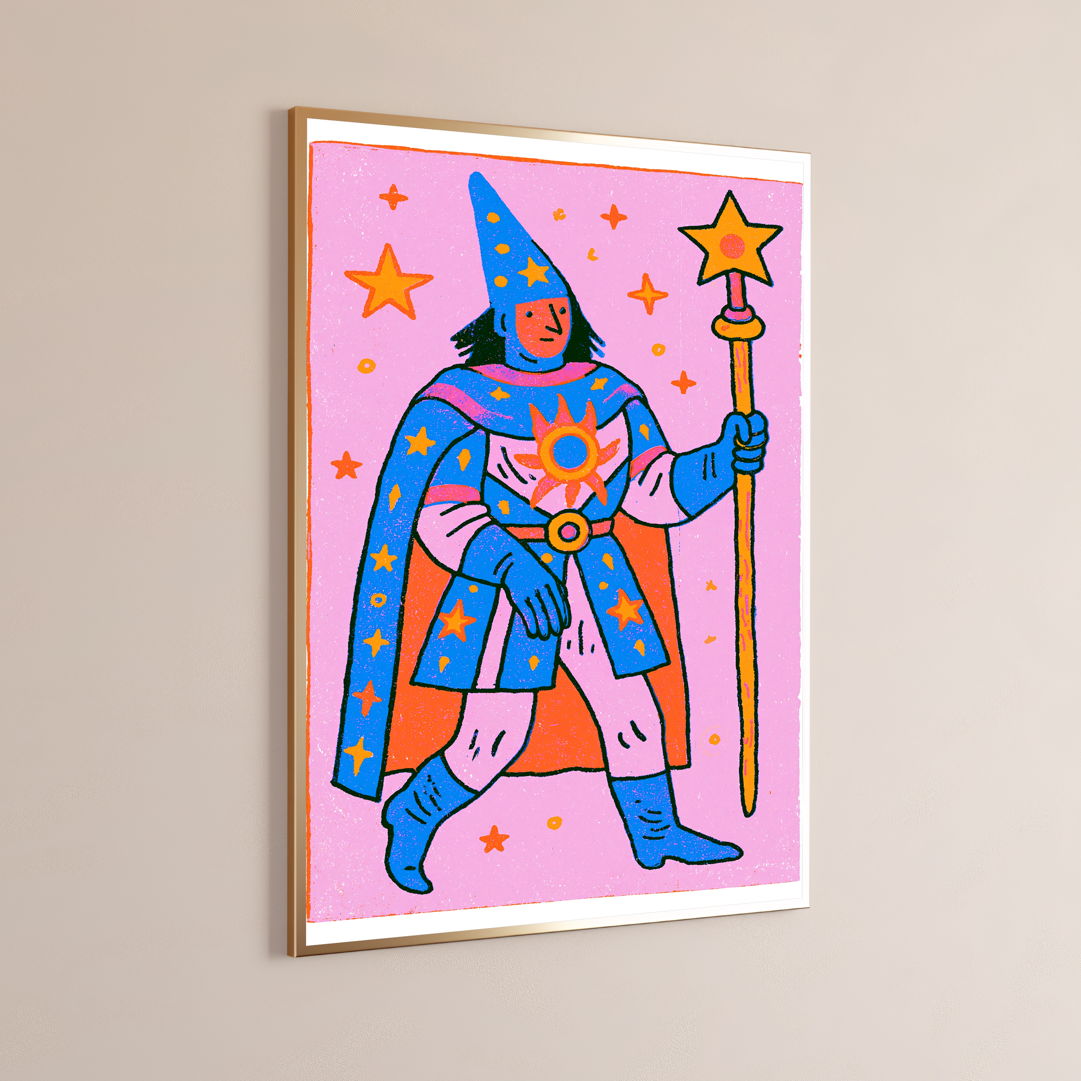 Pink Wizard with Star Wand Pop Art Print