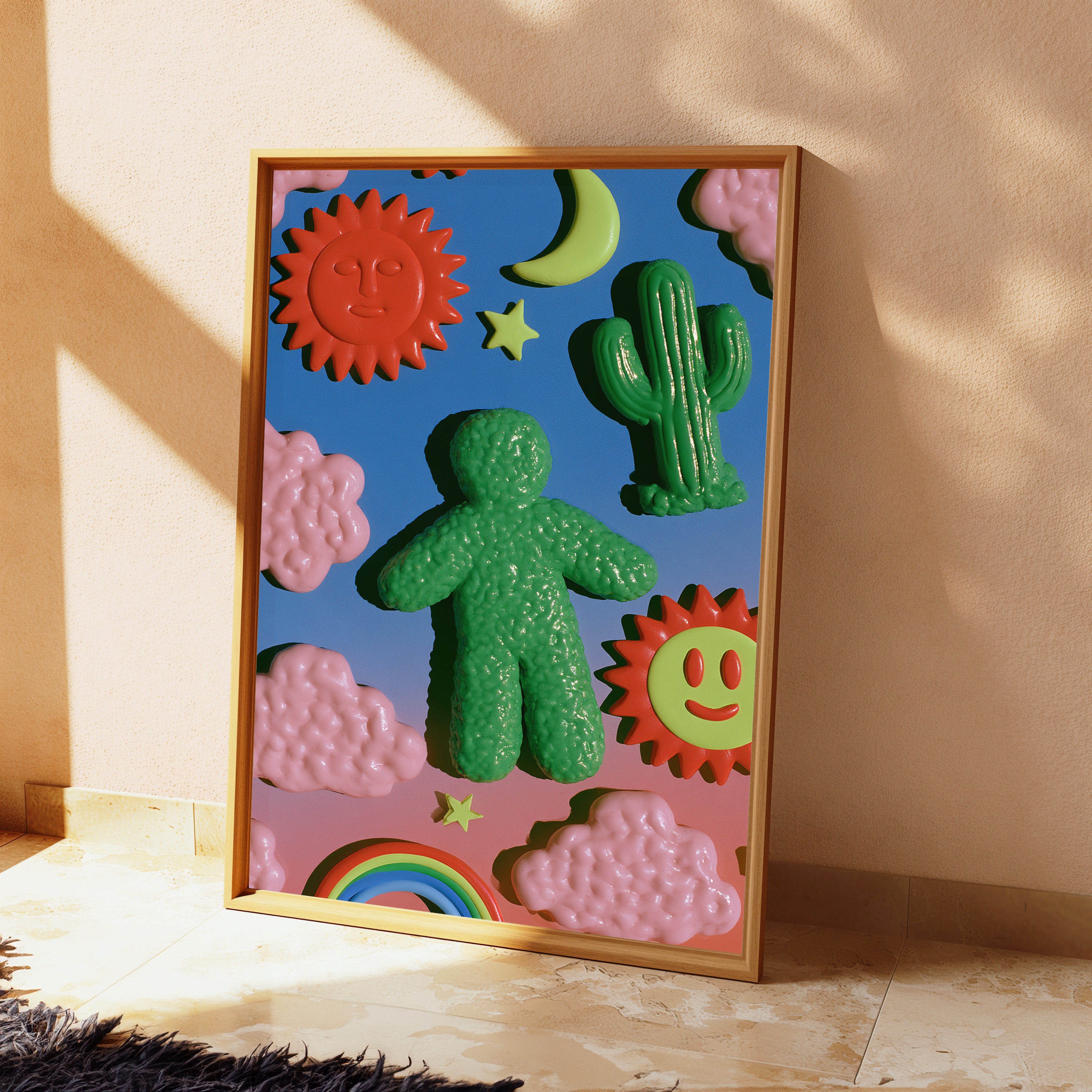 Playful Cactus Clouds Sun Pop Art Print view 2