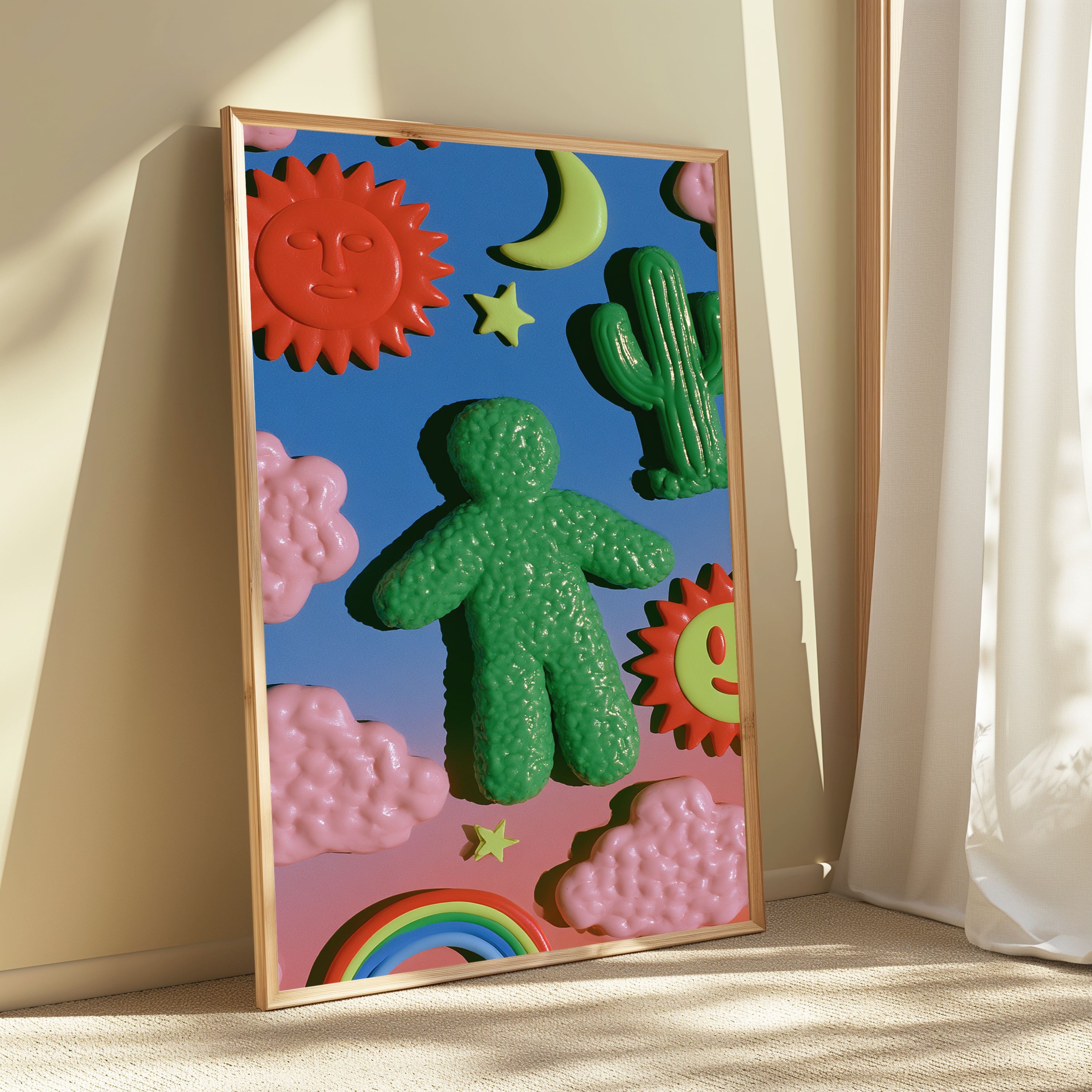Playful Cactus Clouds Sun Pop Art Print view 3
