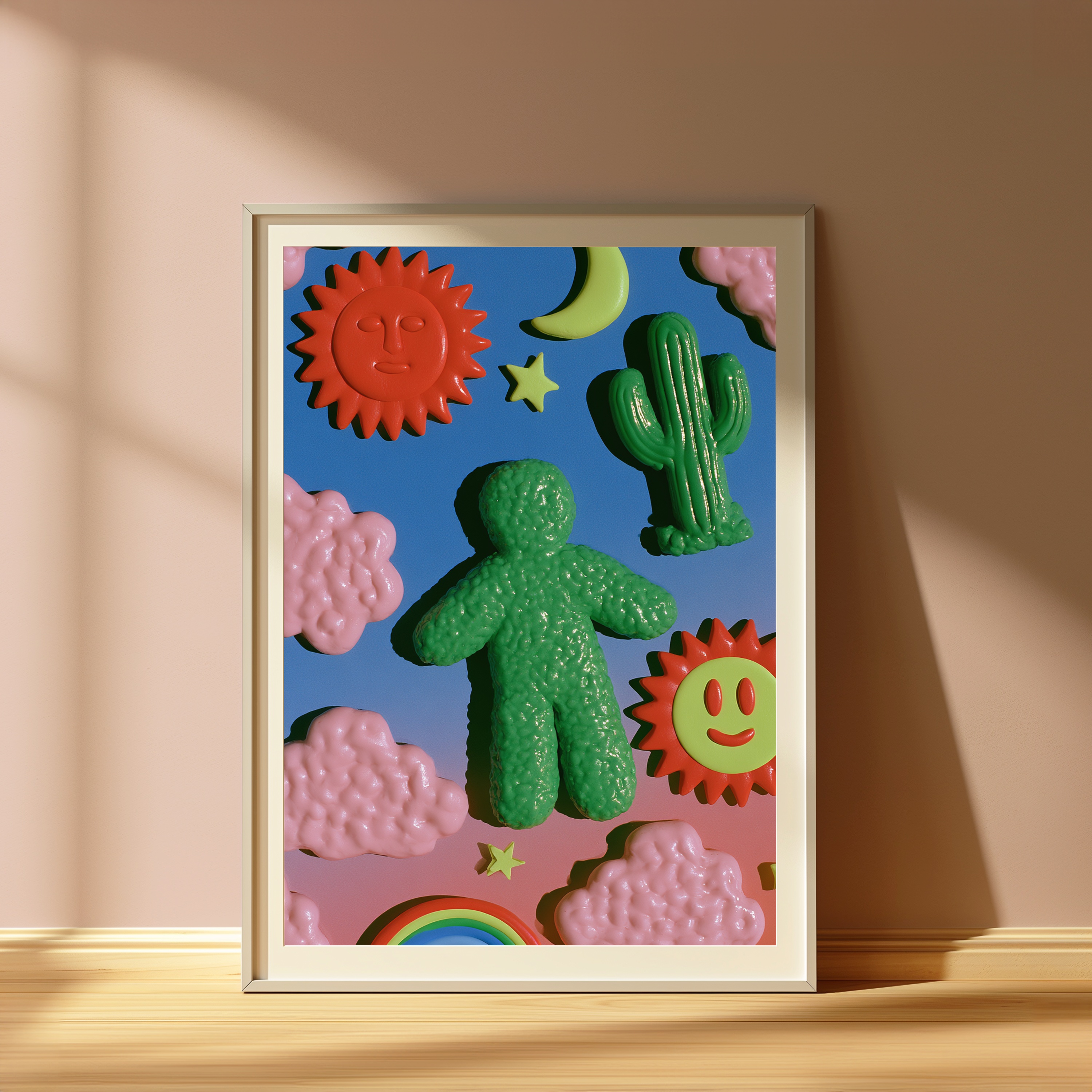 Playful Cactus Clouds Sun Pop Art Print view 4