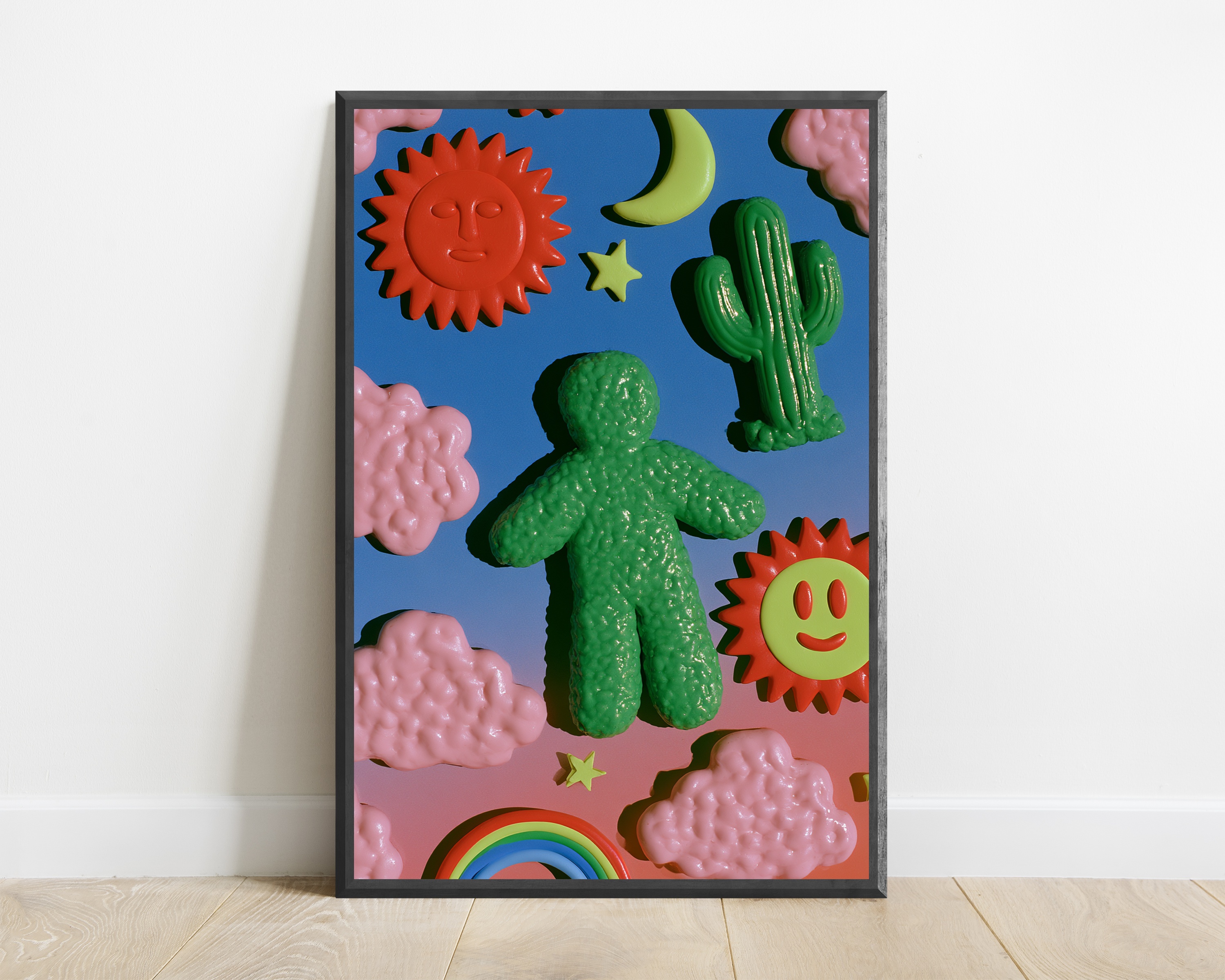 Playful Cactus Clouds Sun Pop Art Print