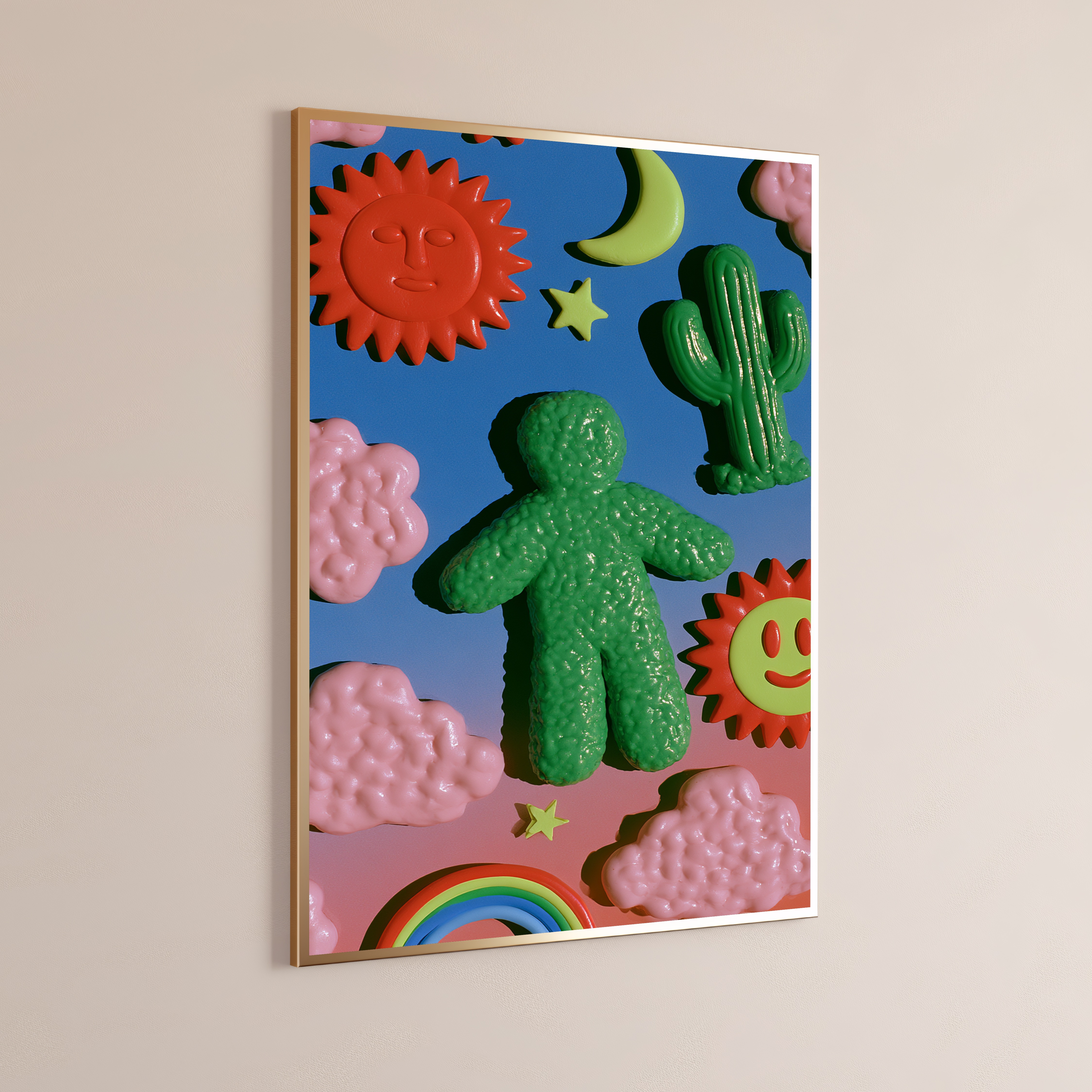 Playful Cactus Clouds Sun Pop Art Print