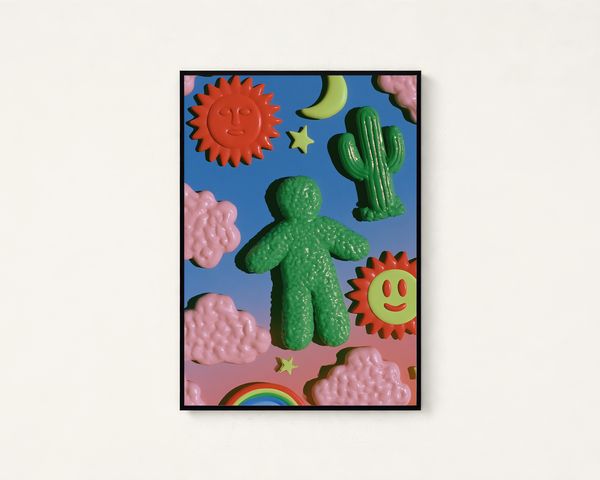 Playful Cactus Clouds Sun Pop Art Print