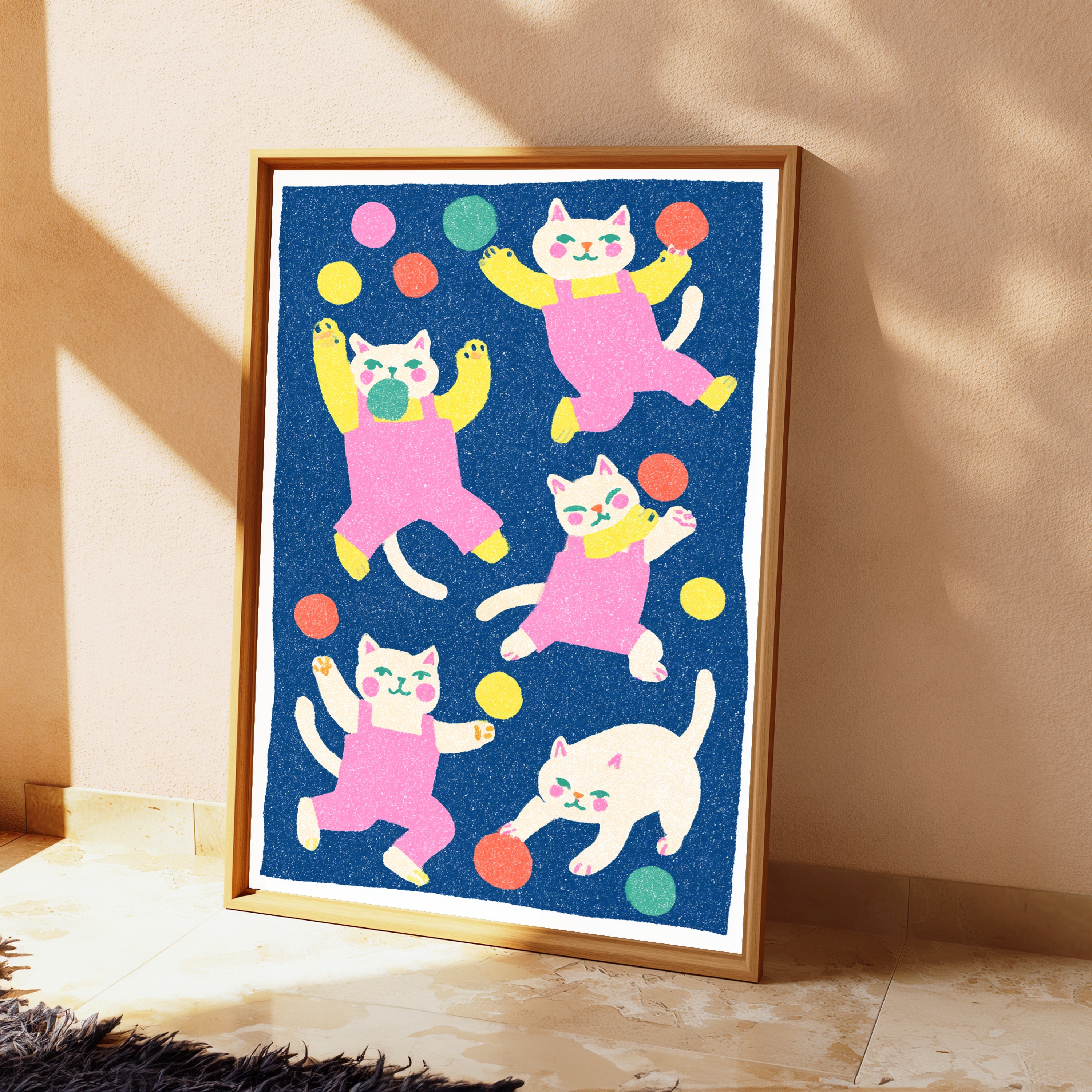 Playful Cats Juggling Colorful Balls Pop Art Print view 2