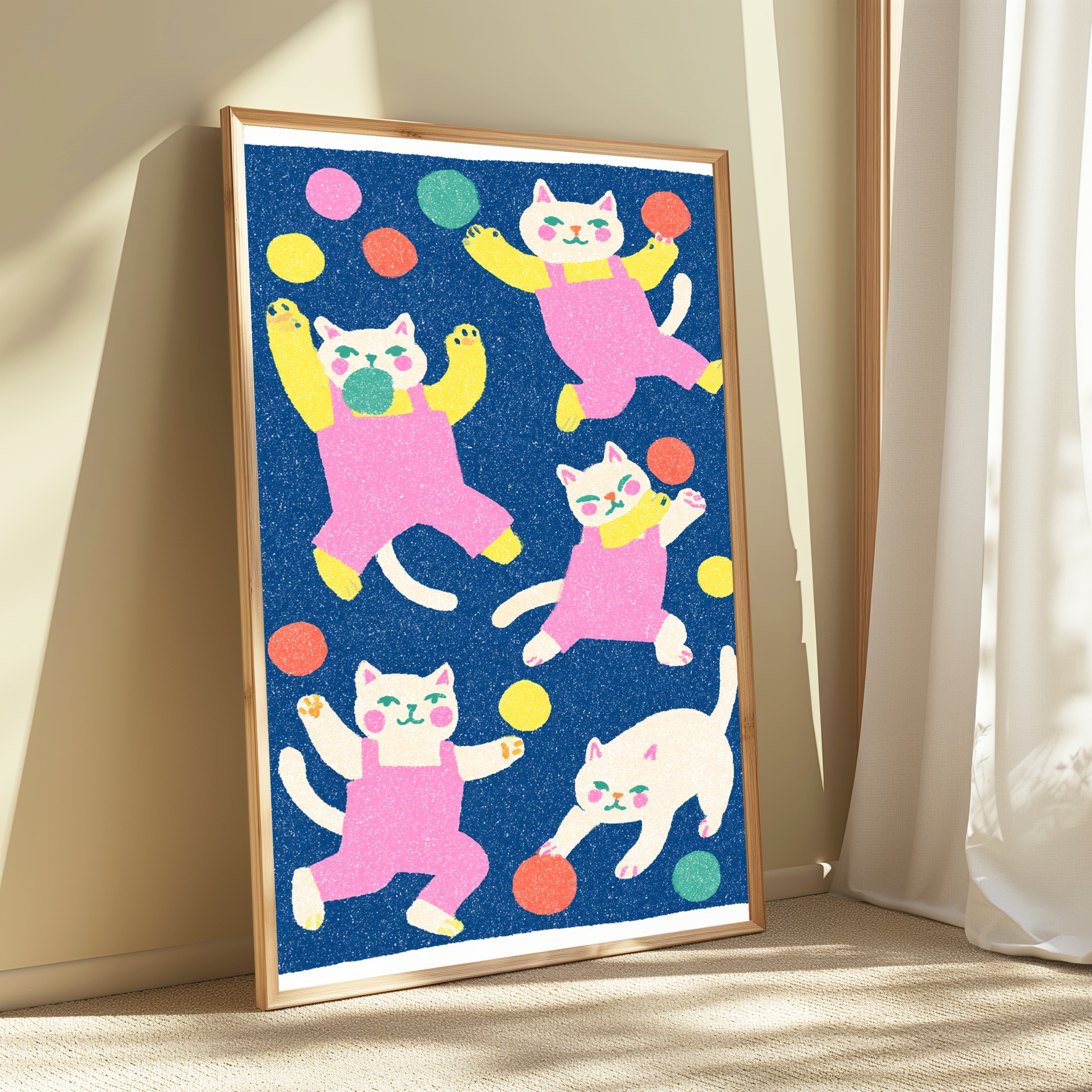 Playful Cats Juggling Colorful Balls Pop Art Print view 3