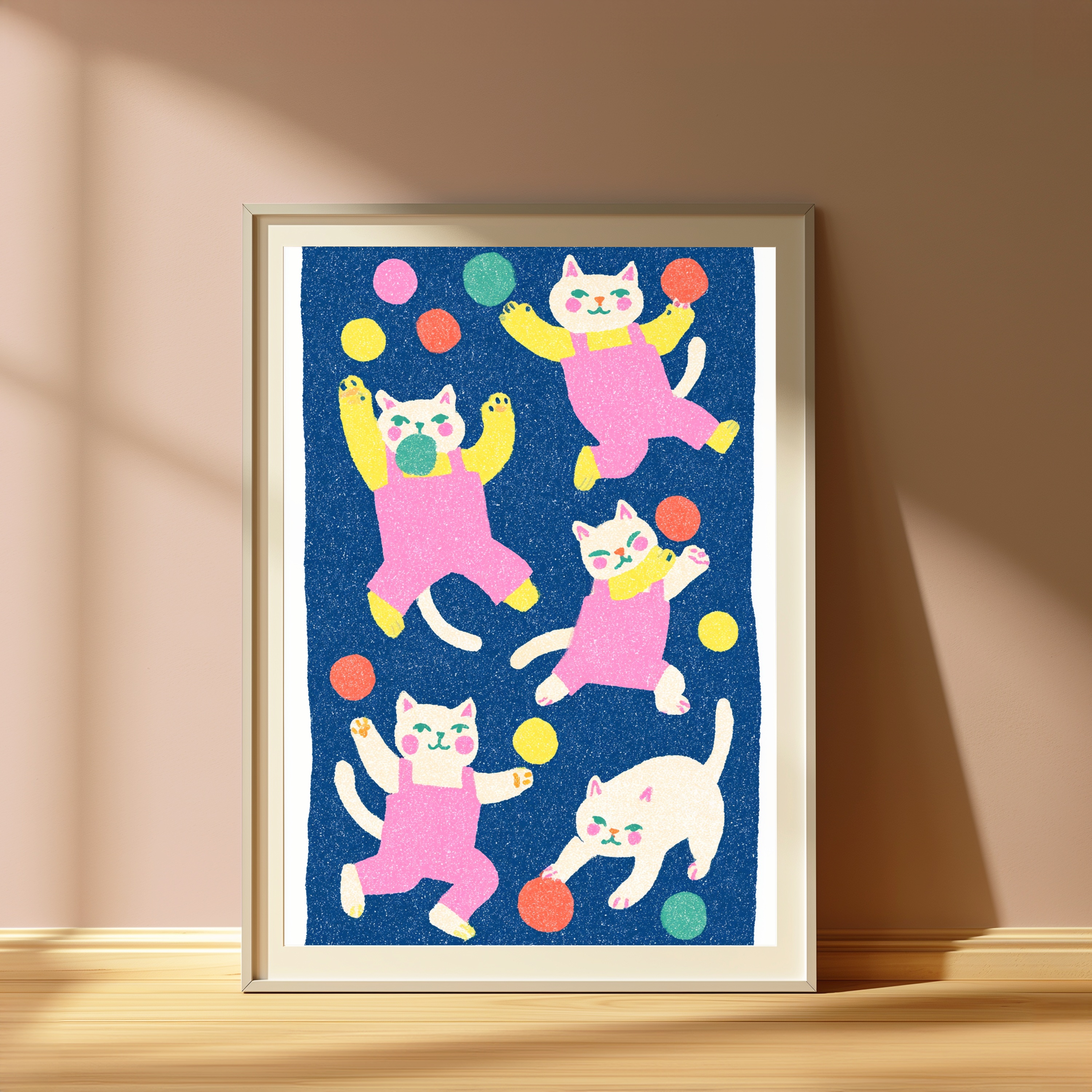 Playful Cats Juggling Colorful Balls Pop Art Print view 4