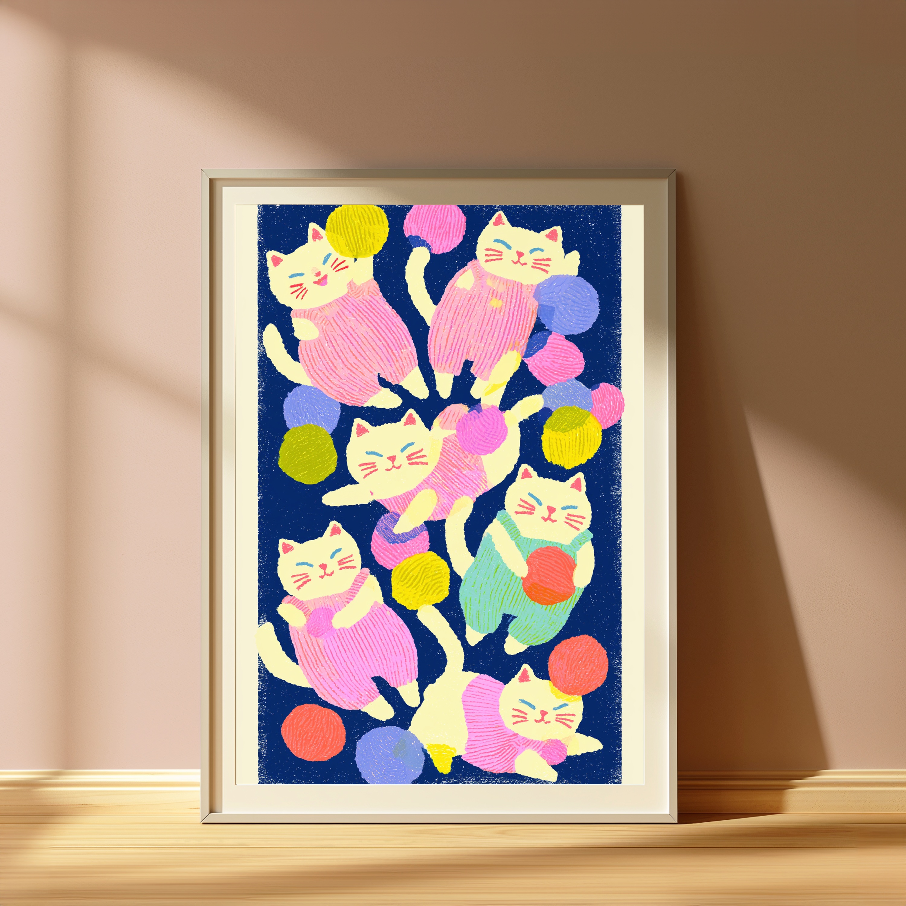 Playful Cats with Colourful Yarn Balls Pop Art Print view 4