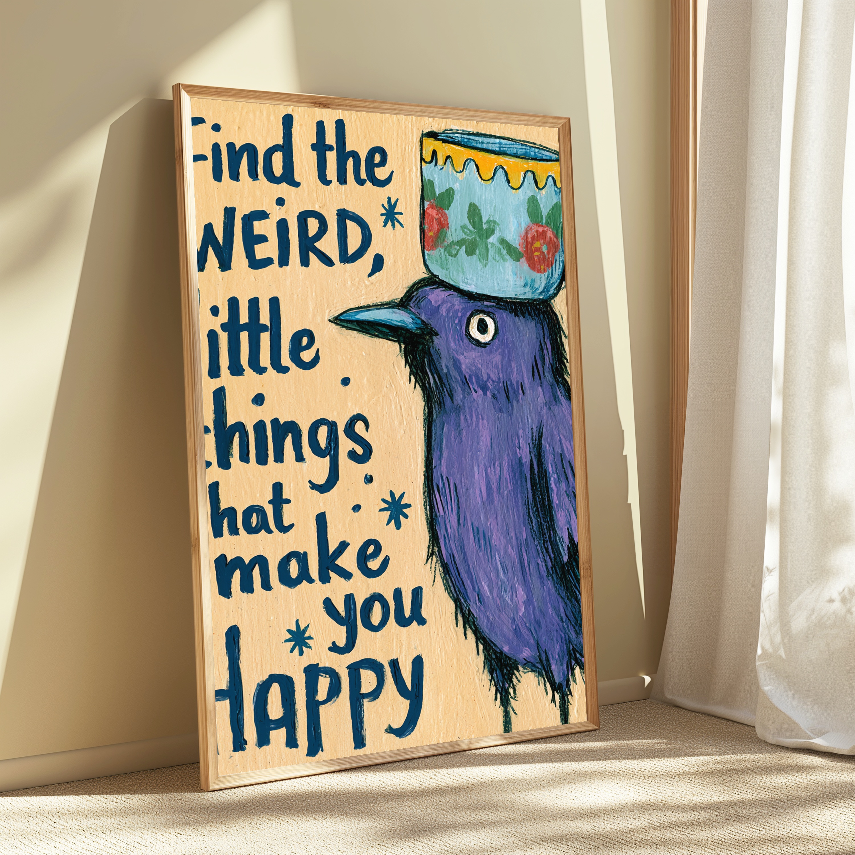 Purple Bird with Teacup Hat Wall Art view 3