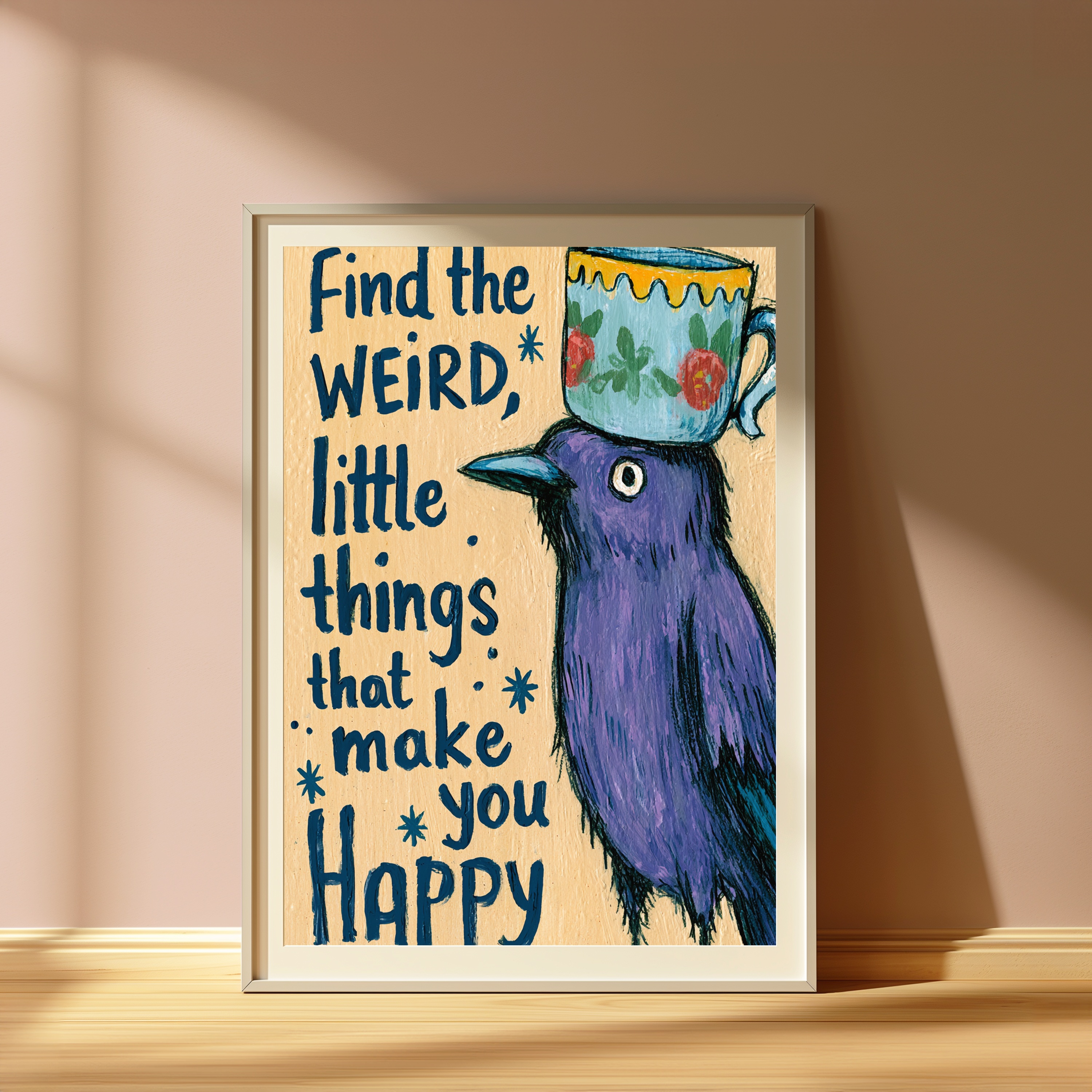 Purple Bird with Teacup Hat Wall Art view 4