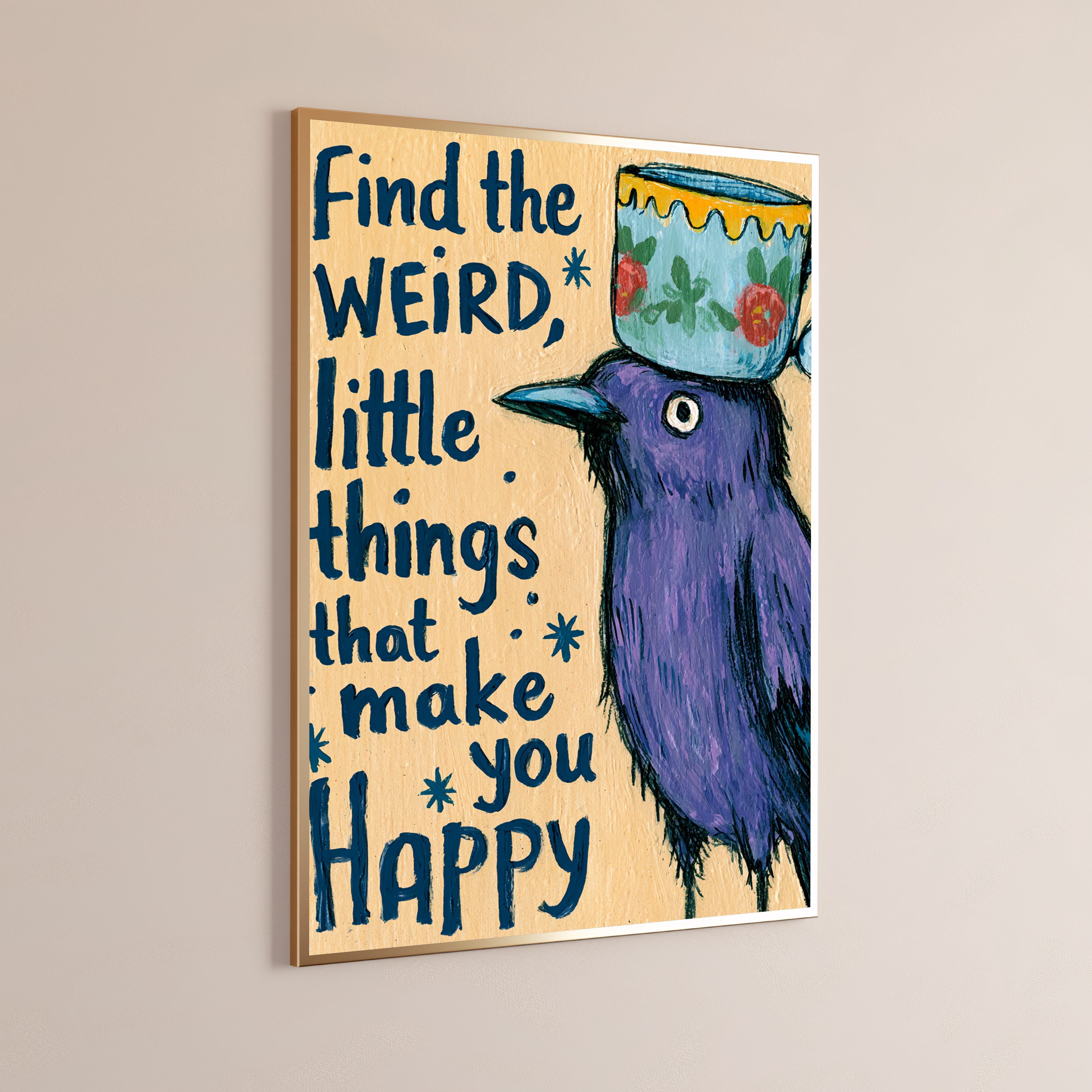 Purple Bird with Teacup Hat Wall Art