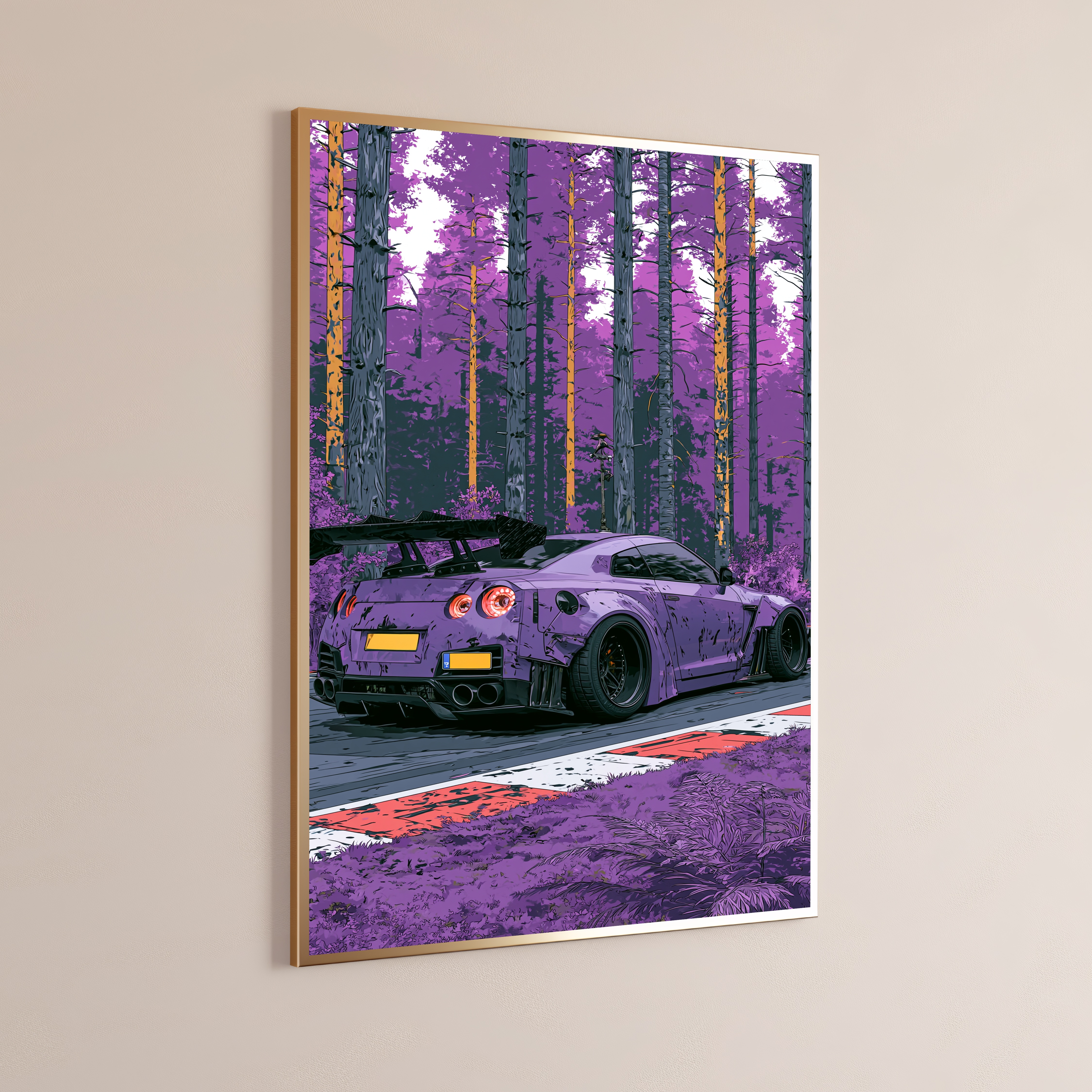 Purple Sports Car Forest Drive