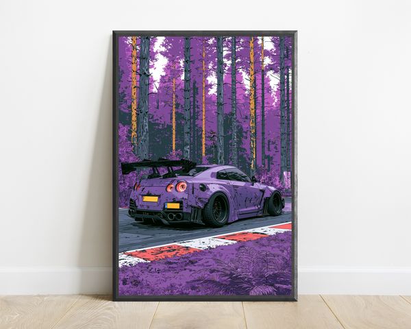 Purple Sports Car Forest Drive