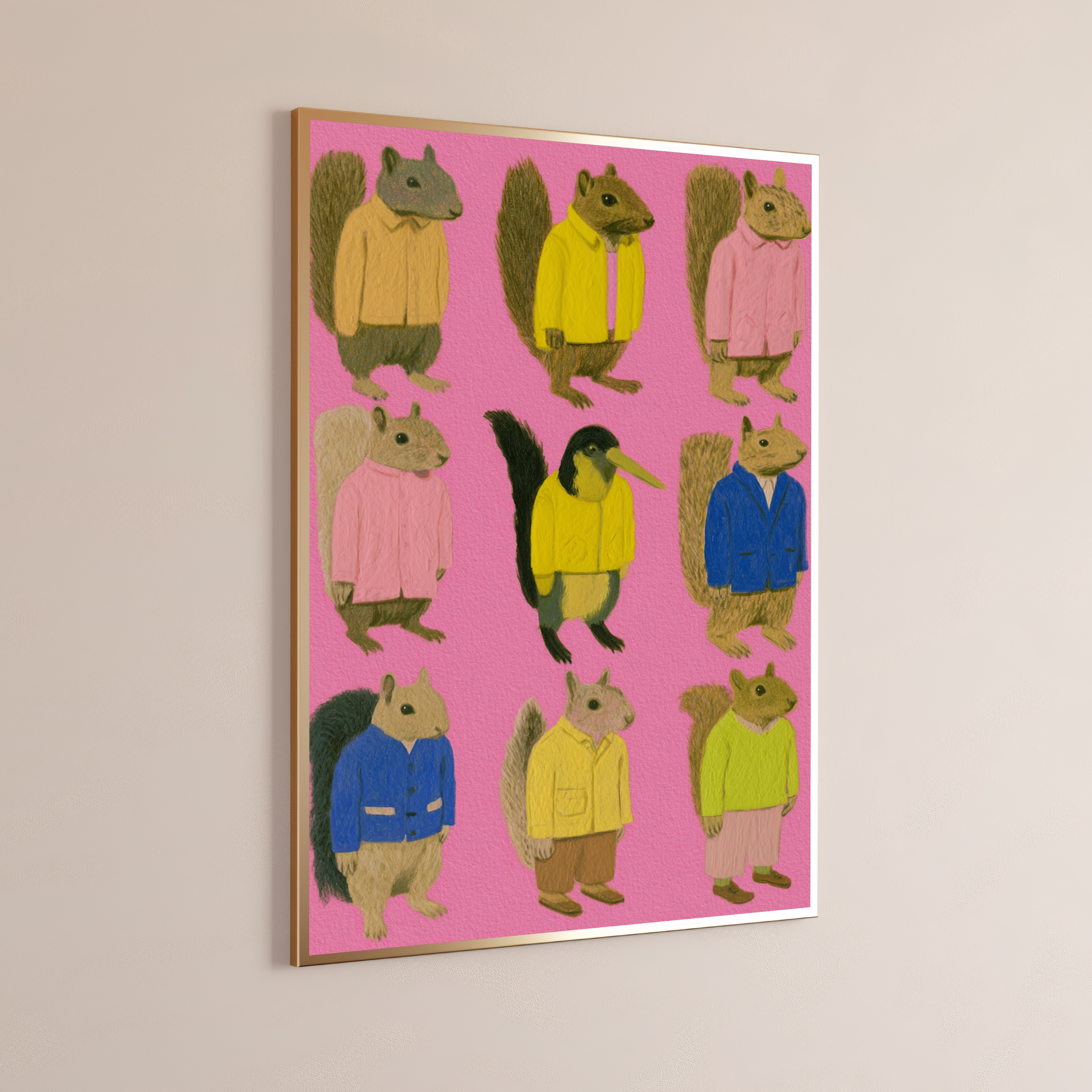 Quirky Squirrels Colourful Clothing Pop Art Print